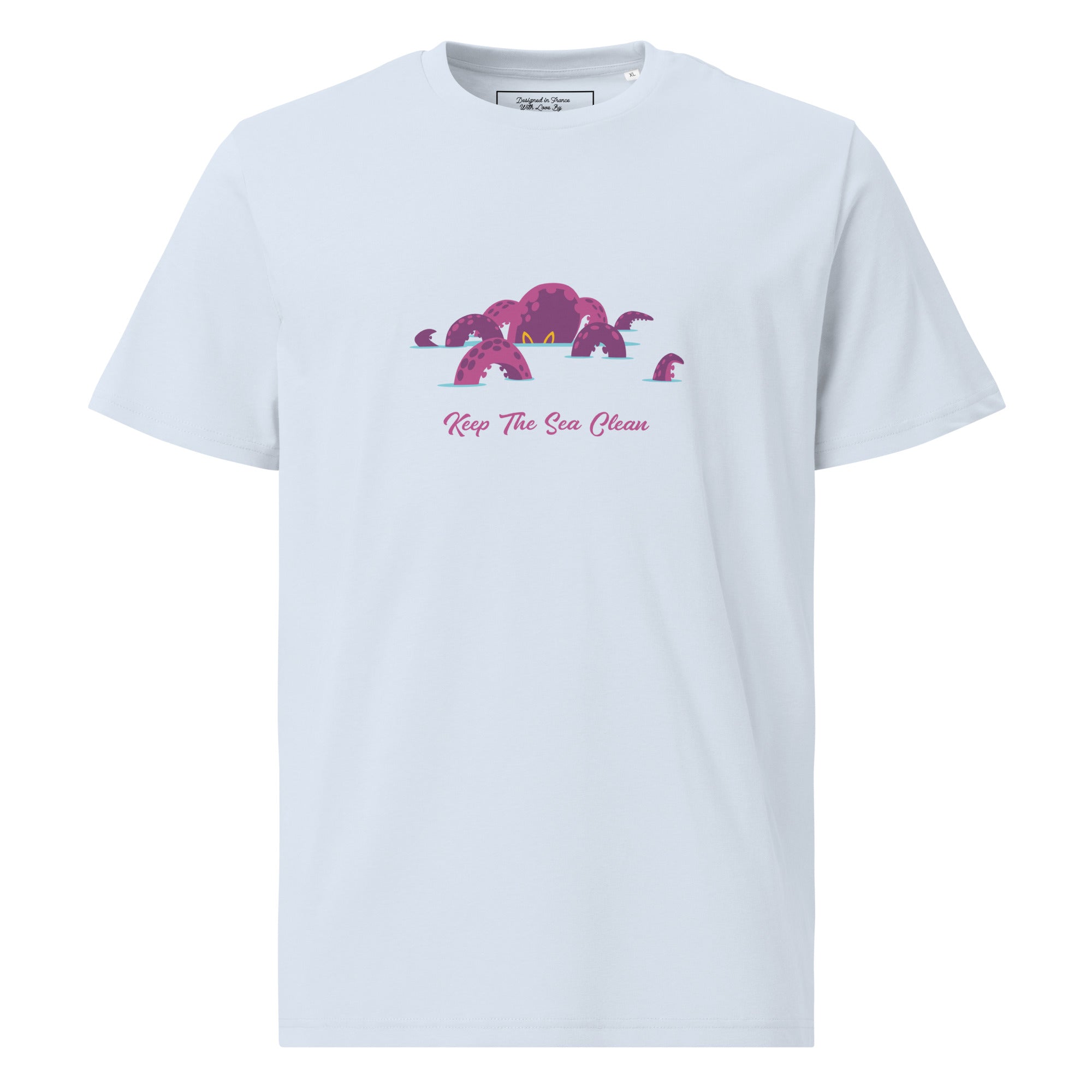 T-shirt unisexe en coton biologique Octopus Purple sur couleurs claires