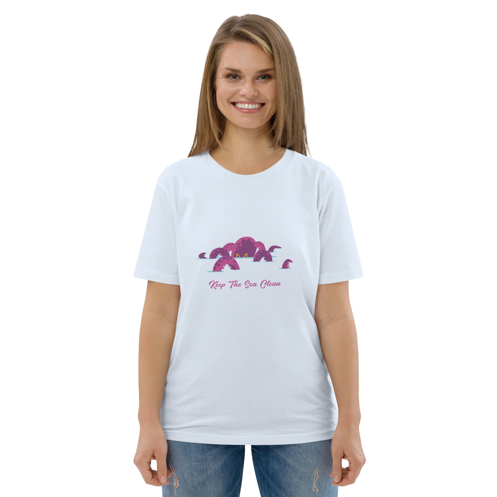 T-shirt unisexe en coton biologique Octopus Purple sur couleurs claires