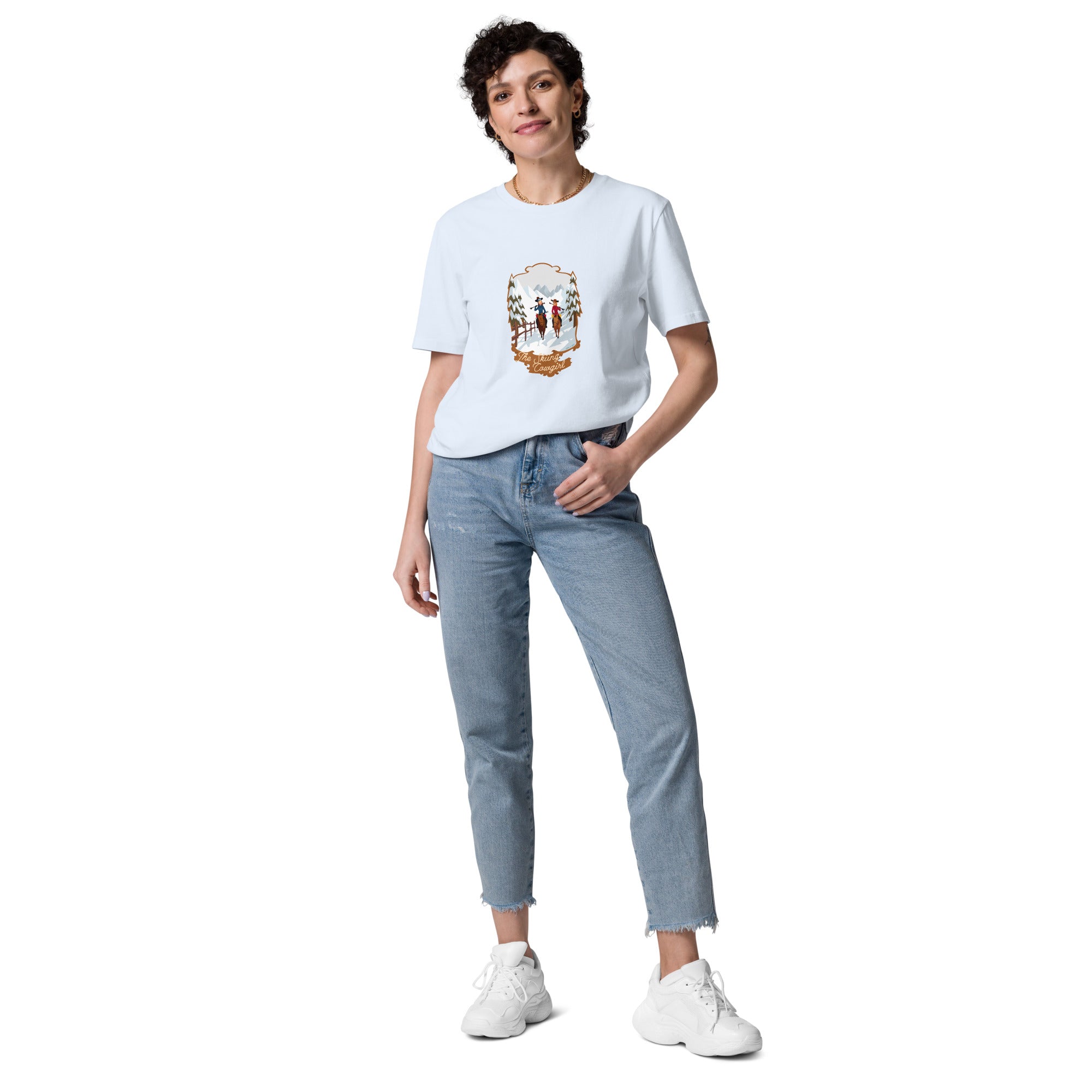 Unisex organic cotton t-shirt The Skiing Cowgirl on light colors