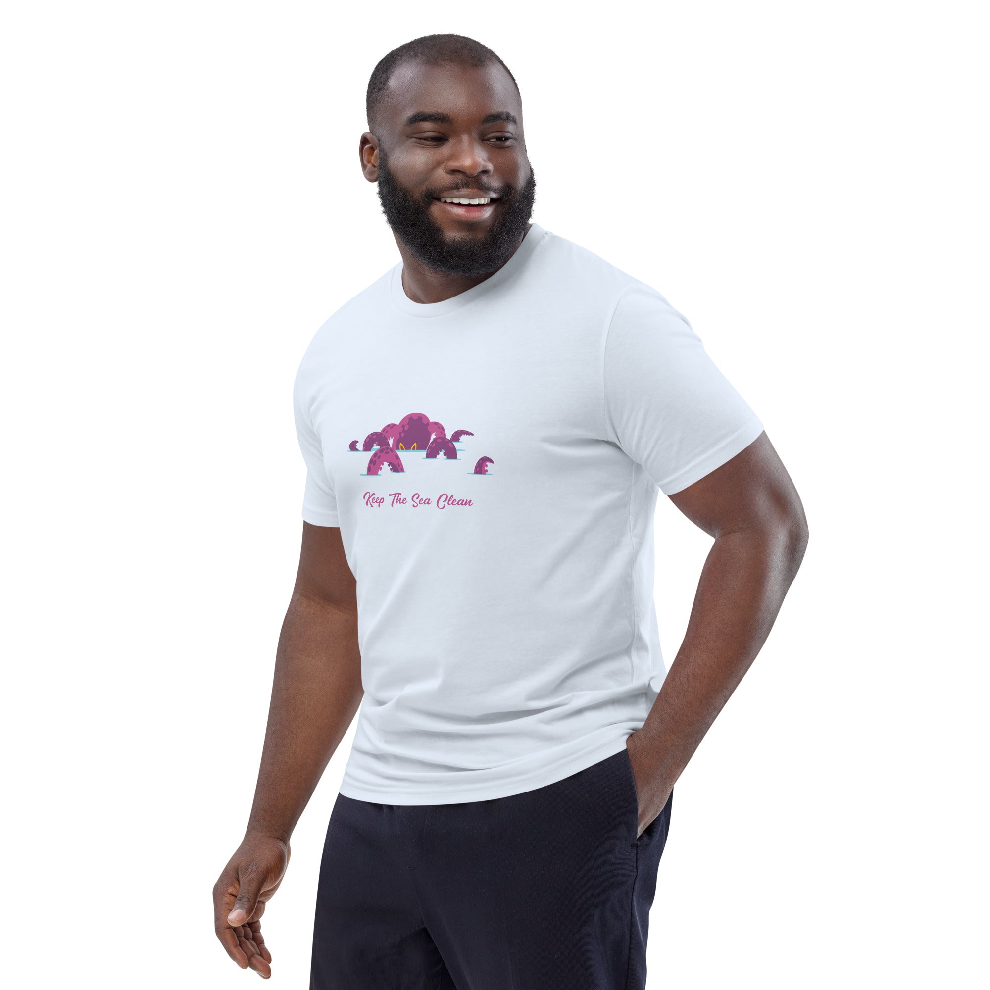 T-shirt unisexe en coton biologique Octopus Purple sur couleurs claires