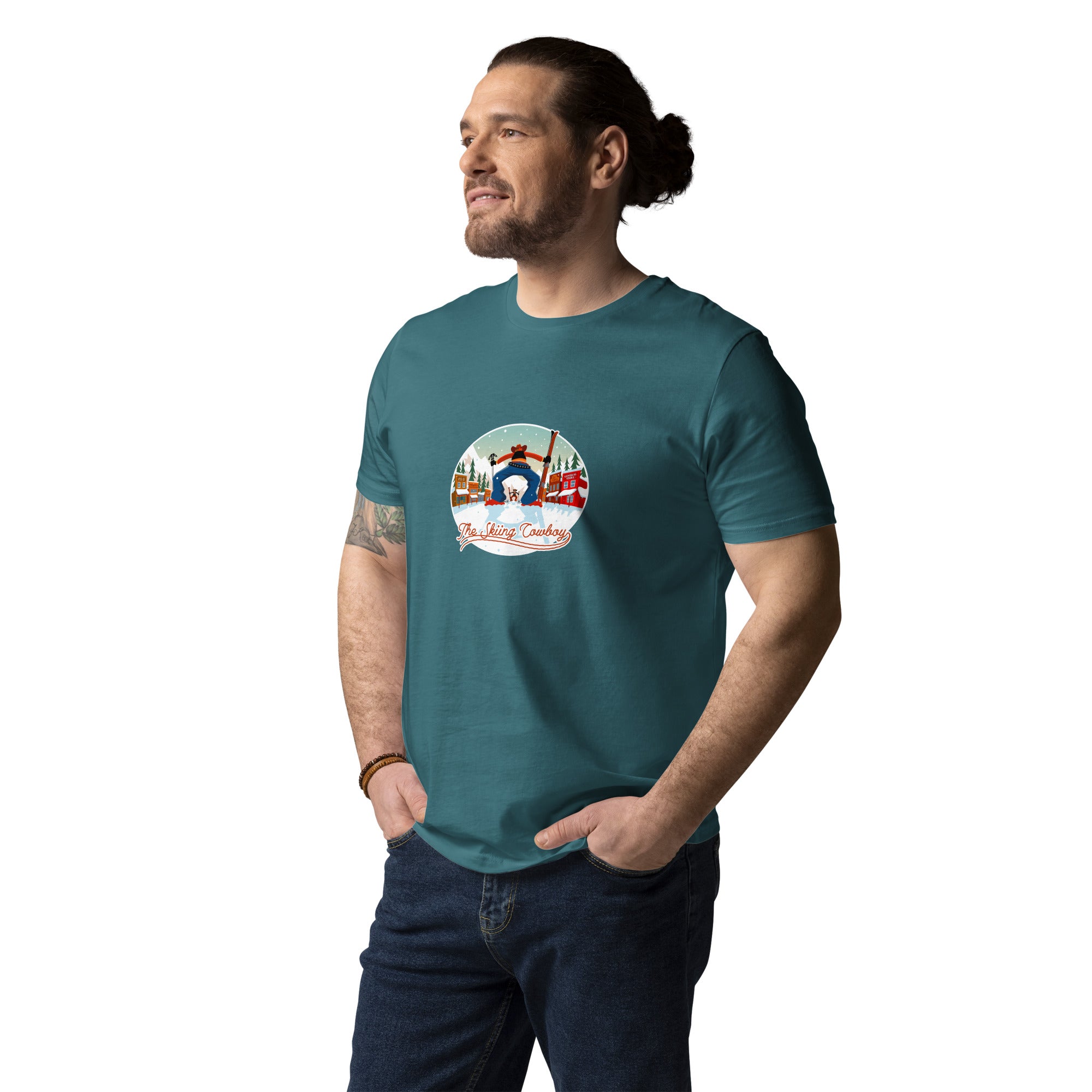 Unisex organic cotton t-shirt Ski Fight at OK Corral on dark colors