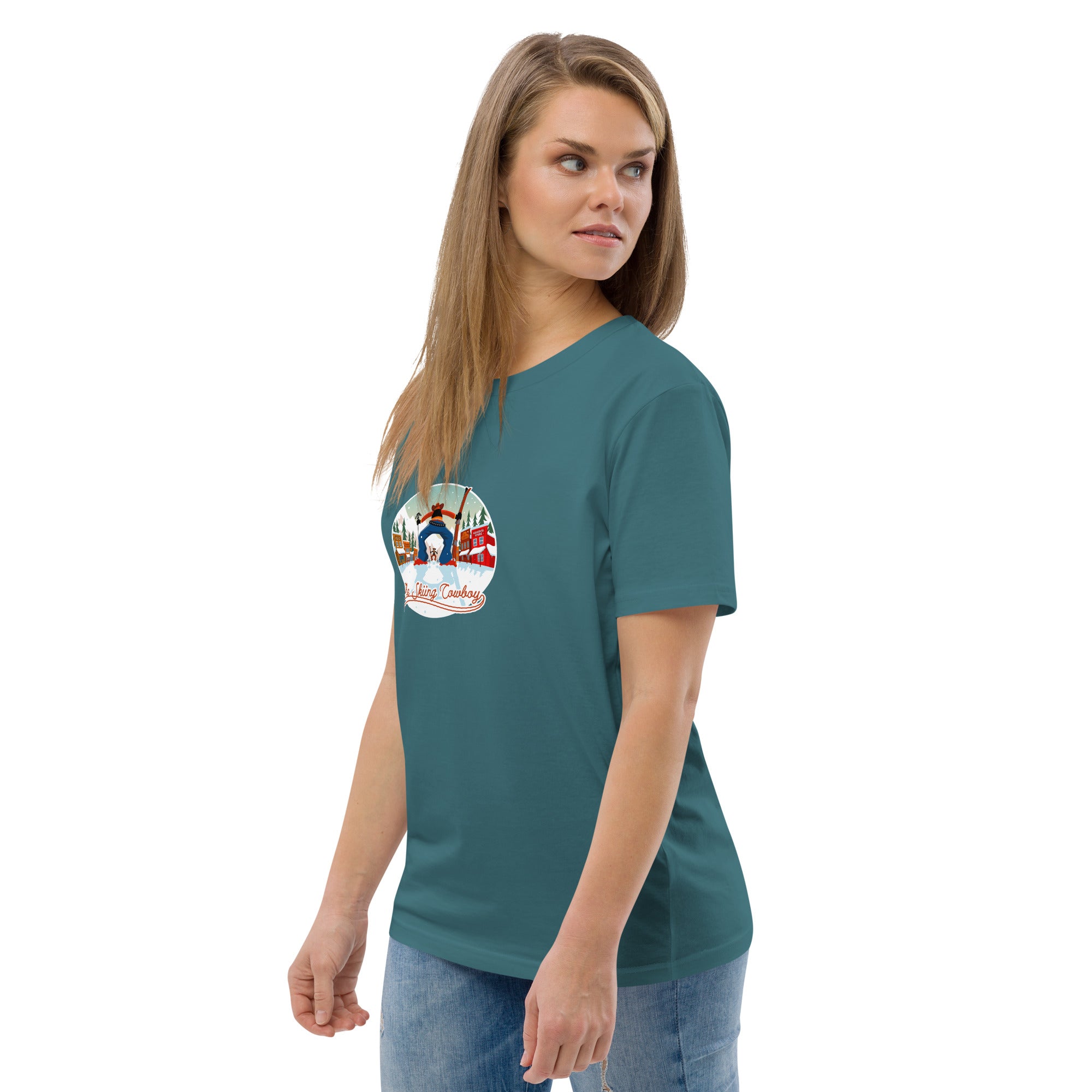 Unisex organic cotton t-shirt Ski Fight at OK Corral on dark colors