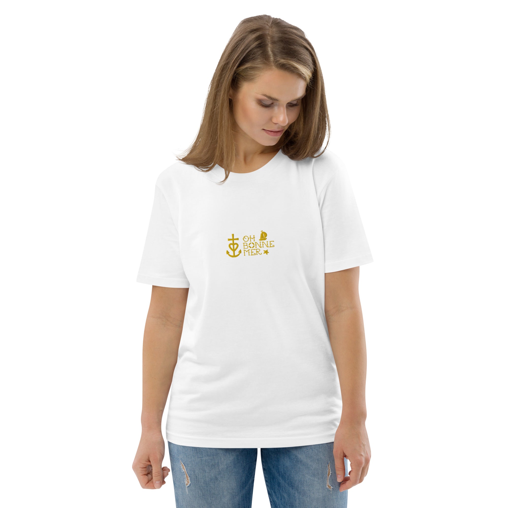 Unisex organic cotton t-shirt Oh Bonne Mer 2 embroidered pattern on light colors