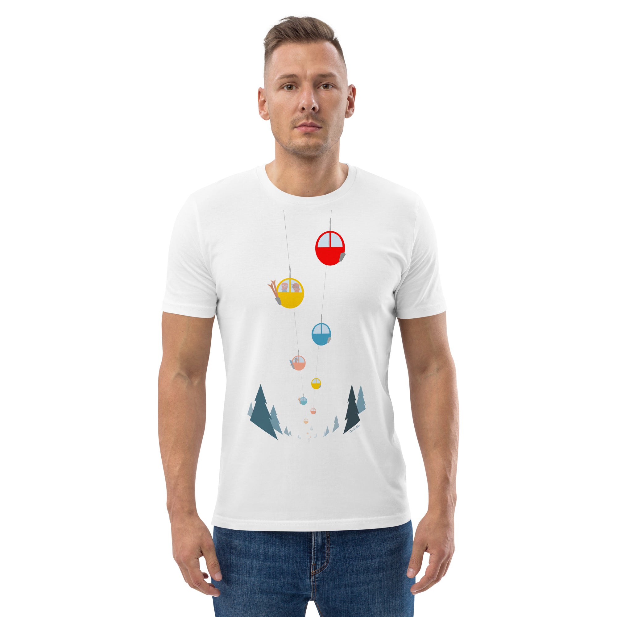 T-shirt unisexe en coton biologique Gondolas in the mist sur couleurs claires