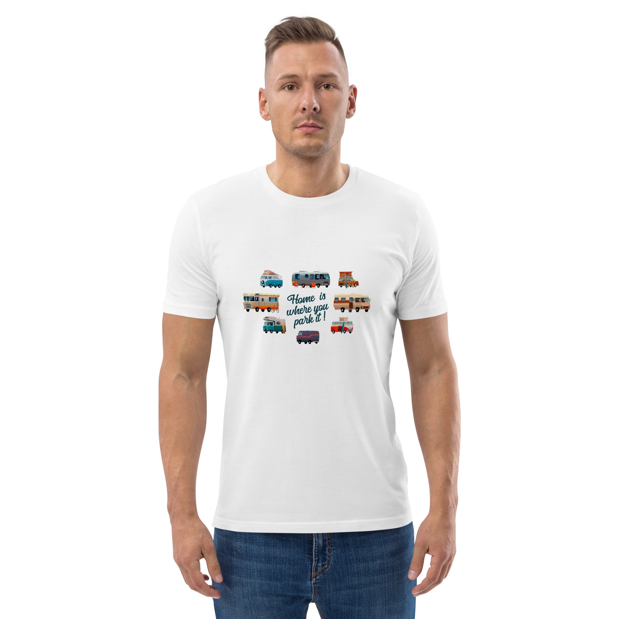 T-shirt unisexe en coton biologique Square Vintage Campers sur couleurs claires