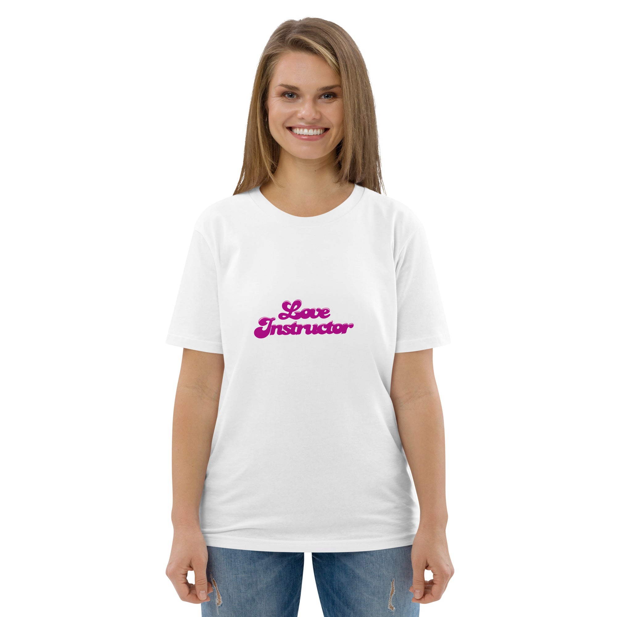 T-shirt unisexe en coton biologique Love instructor sur couleurs claires