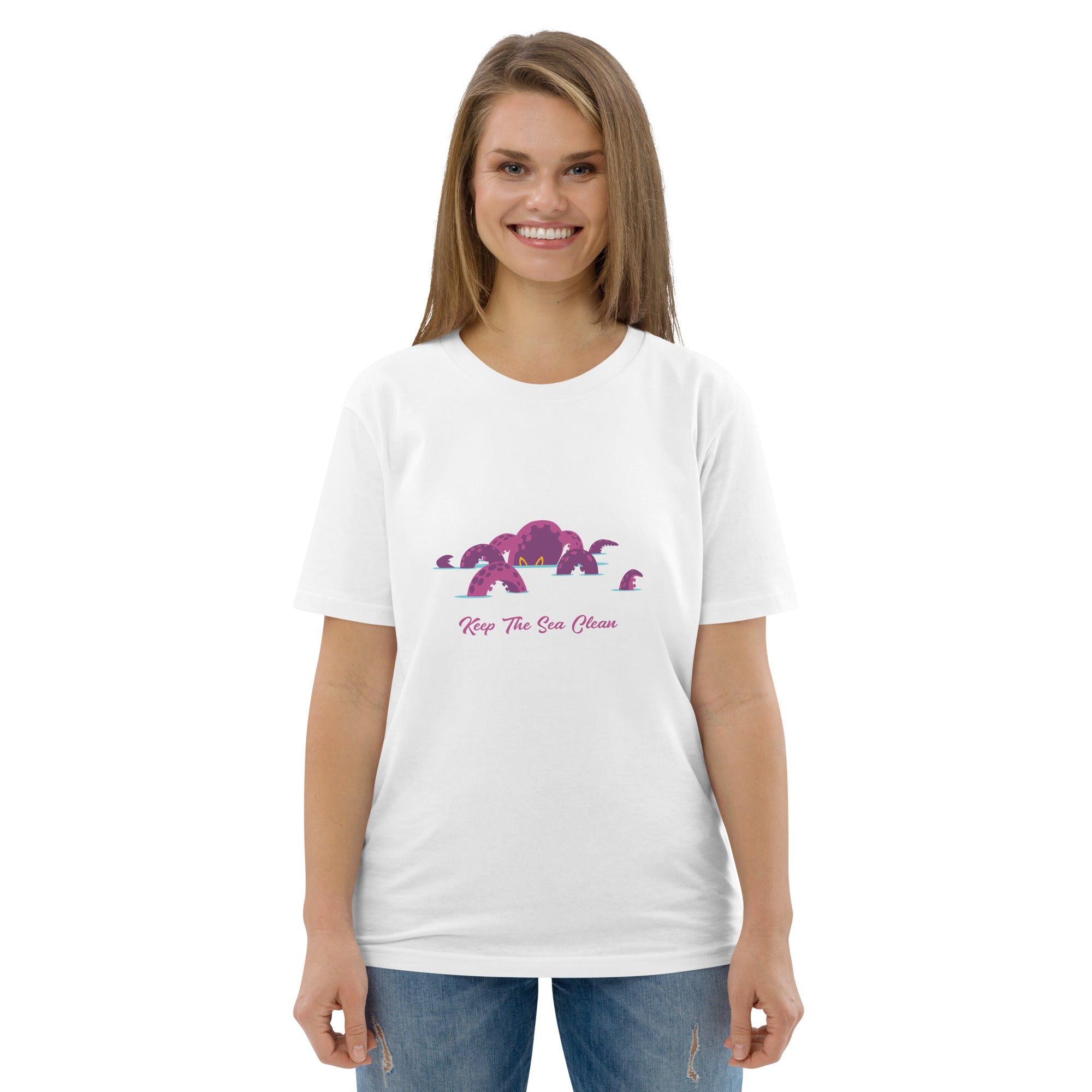T-shirt unisexe en coton biologique Octopus Purple sur couleurs claires