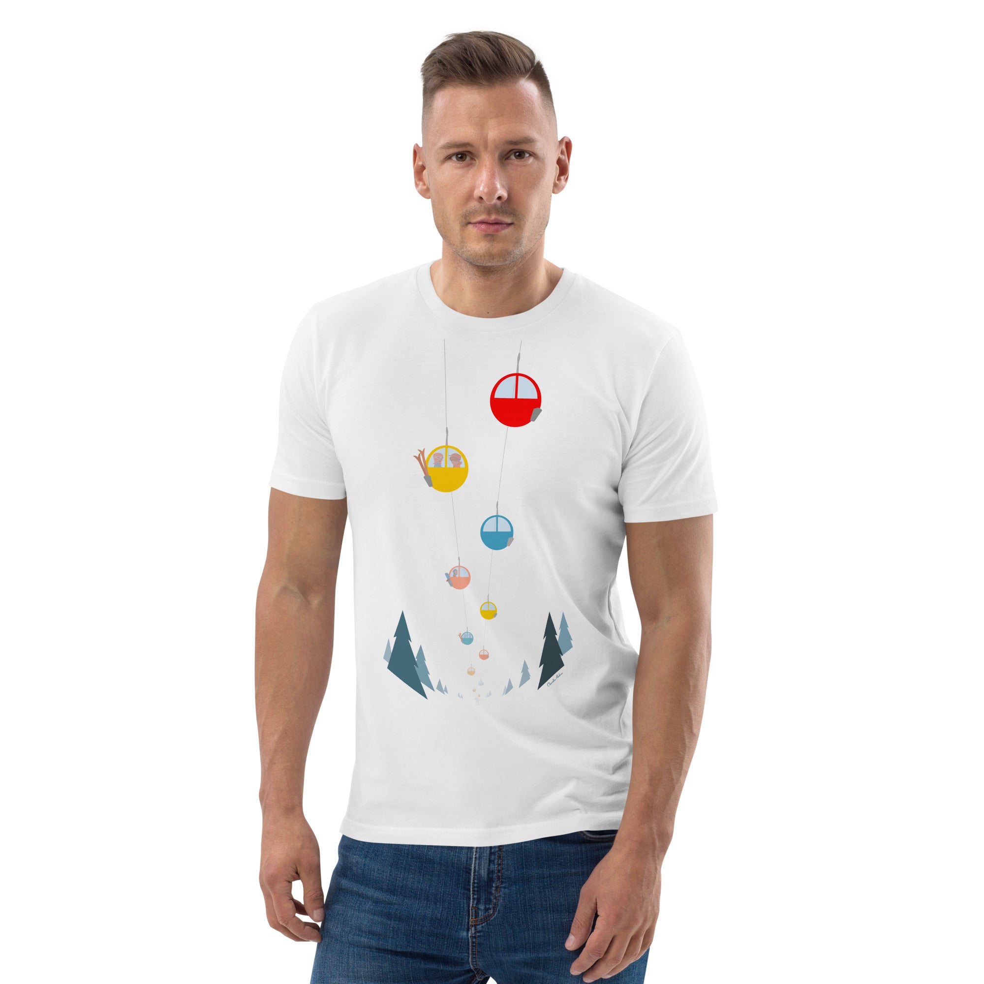 T-shirt unisexe en coton biologique Gondolas in the mist sur couleurs claires