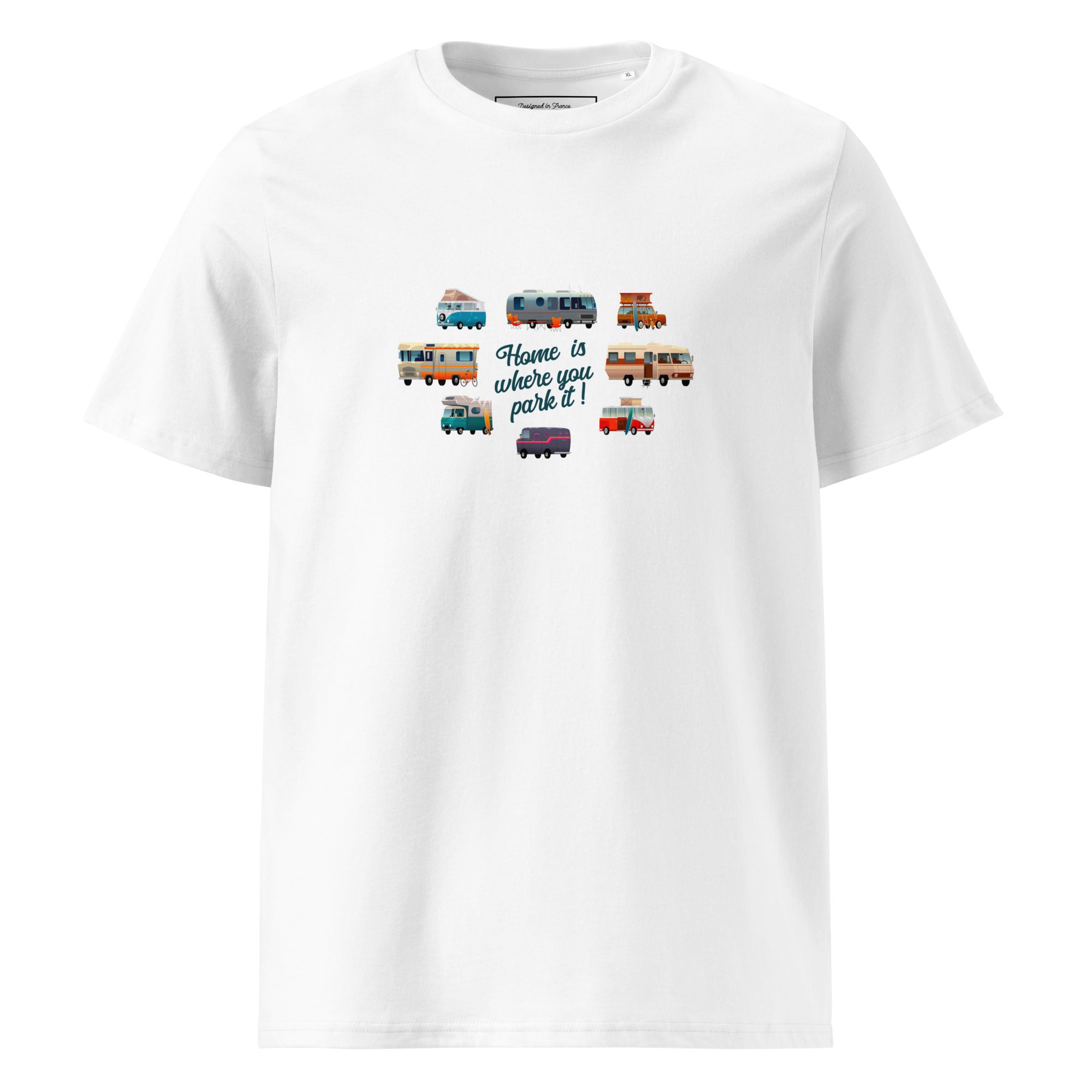 T-shirt unisexe en coton biologique Square Vintage Campers sur couleurs claires