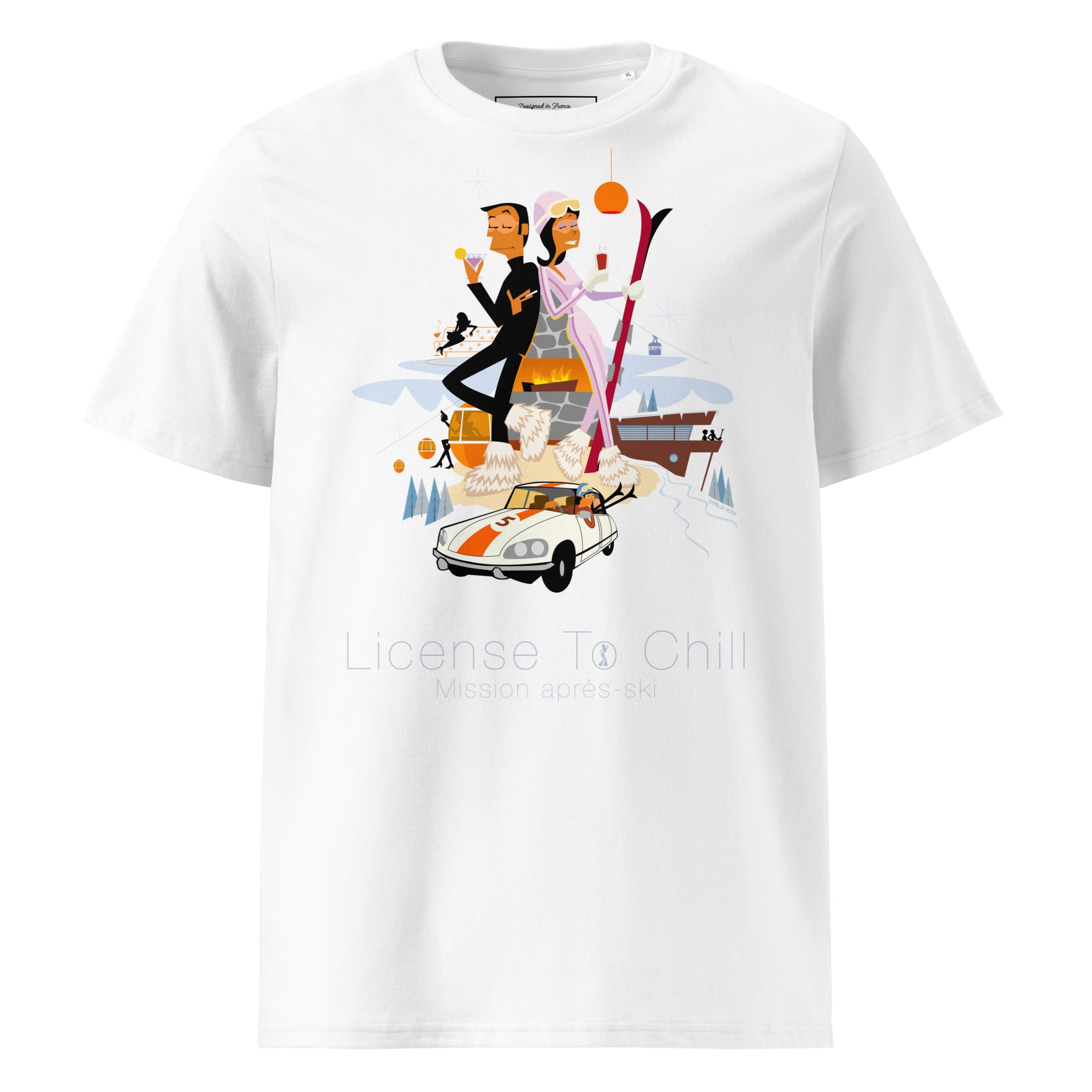 T-shirt unisexe en coton biologique License To Chill Mission Après-Ski sur couleurs claires