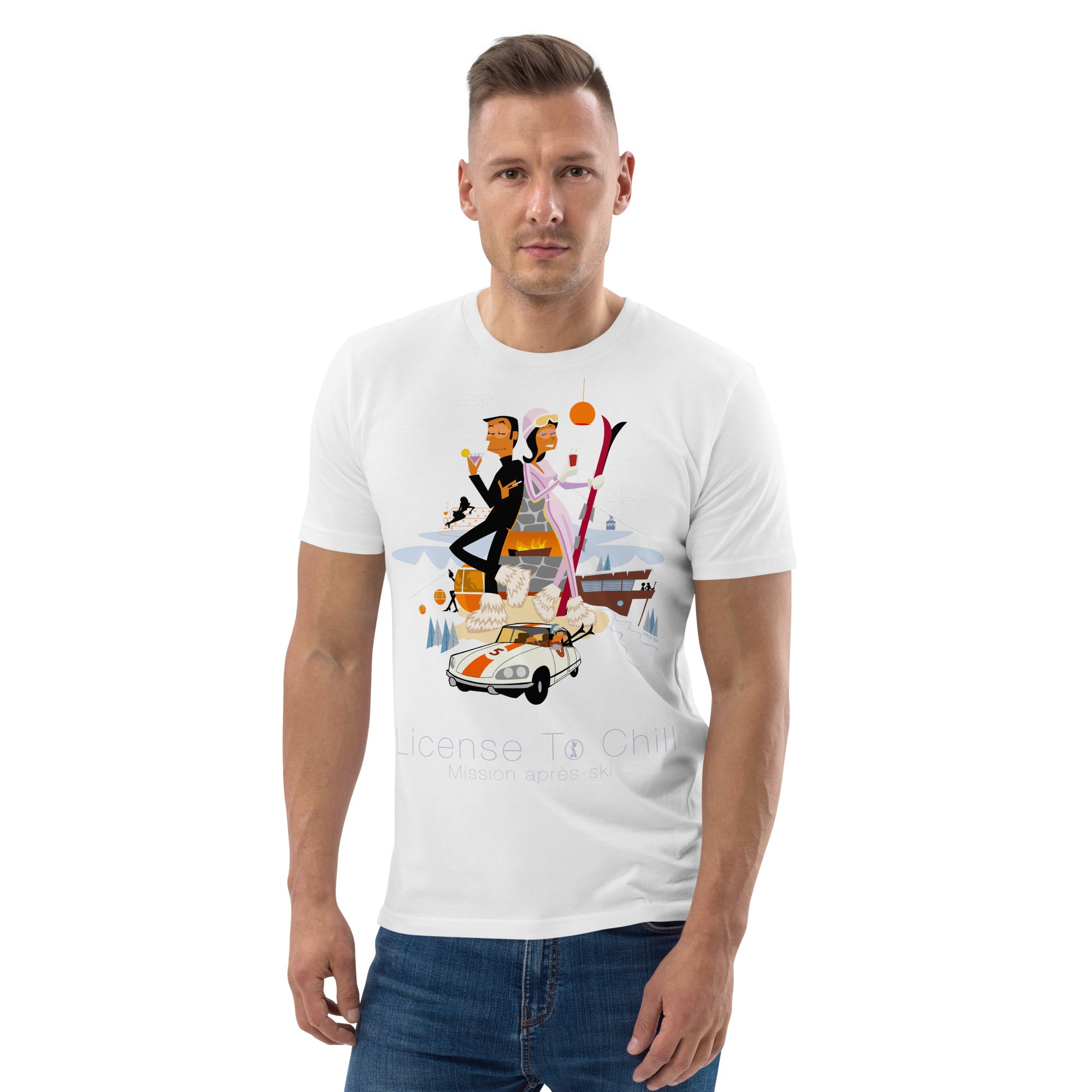 T-shirt unisexe en coton biologique License To Chill Mission Après-Ski sur couleurs claires