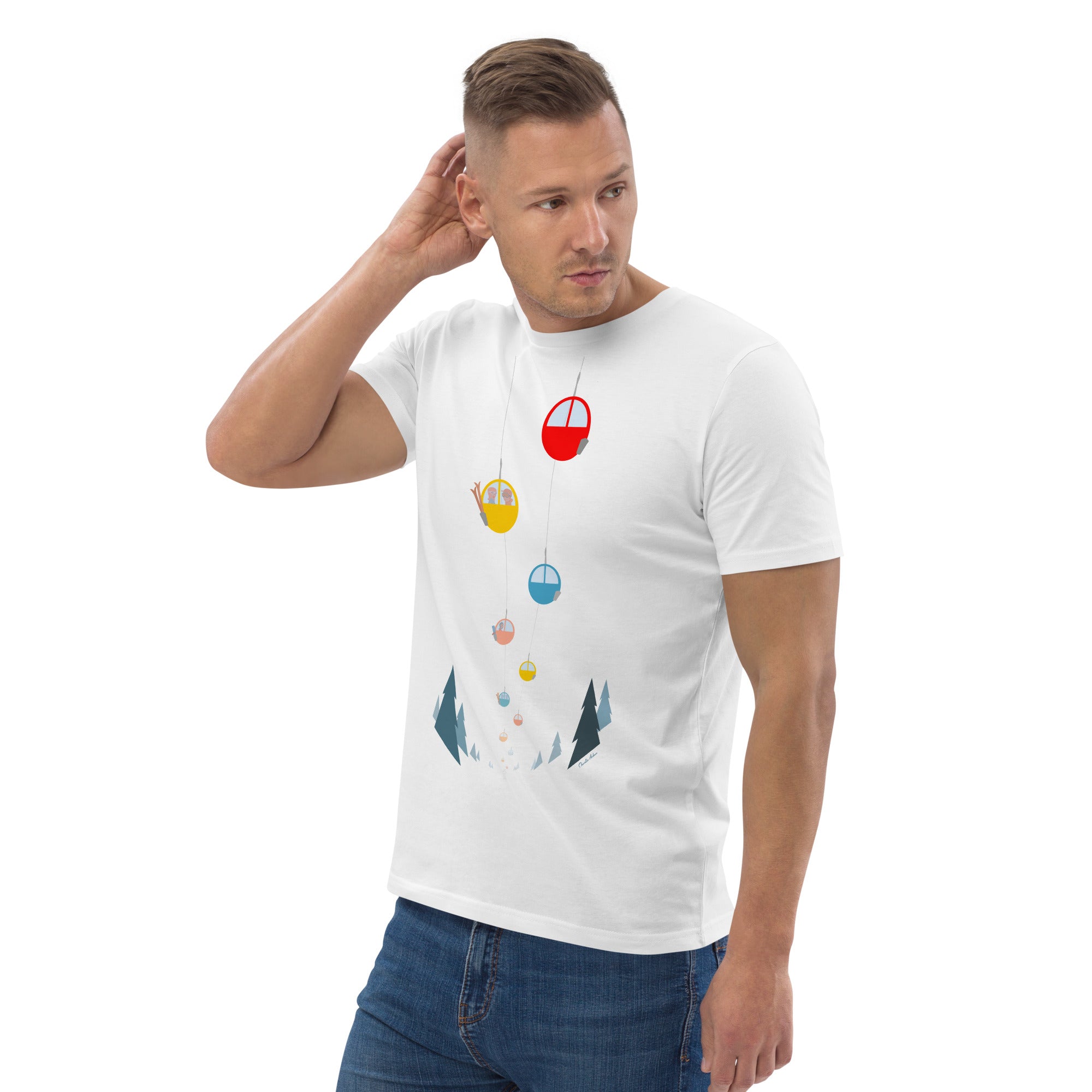 T-shirt unisexe en coton biologique Gondolas in the mist sur couleurs claires