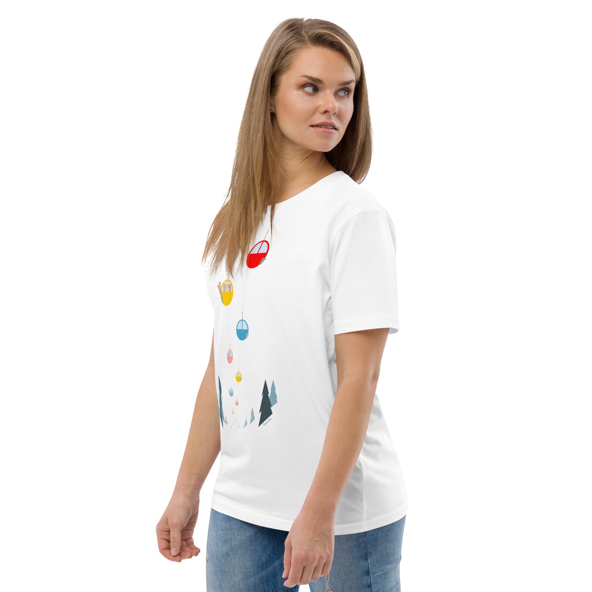 T-shirt unisexe en coton biologique Gondolas in the mist sur couleurs claires