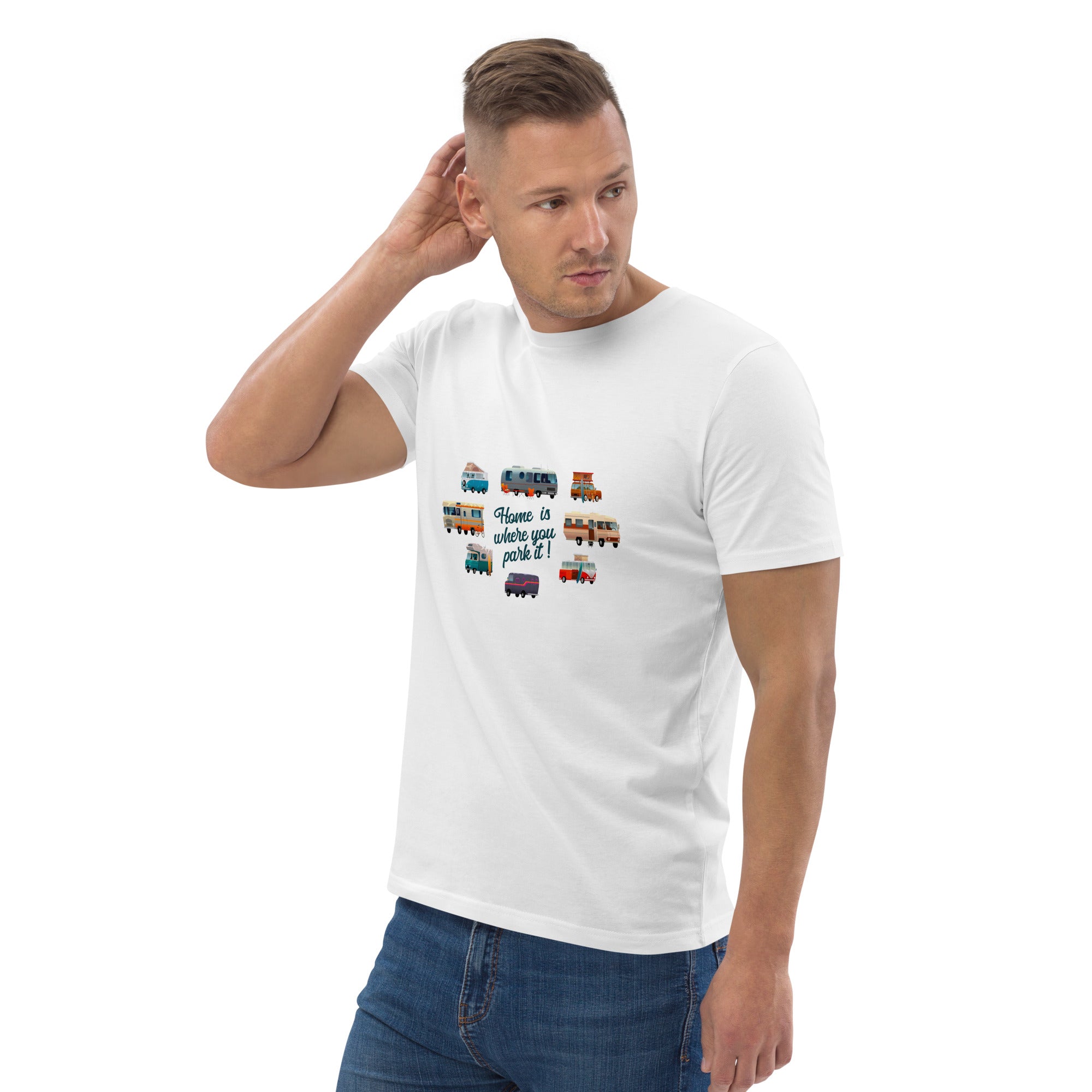 T-shirt unisexe en coton biologique Square Vintage Campers sur couleurs claires