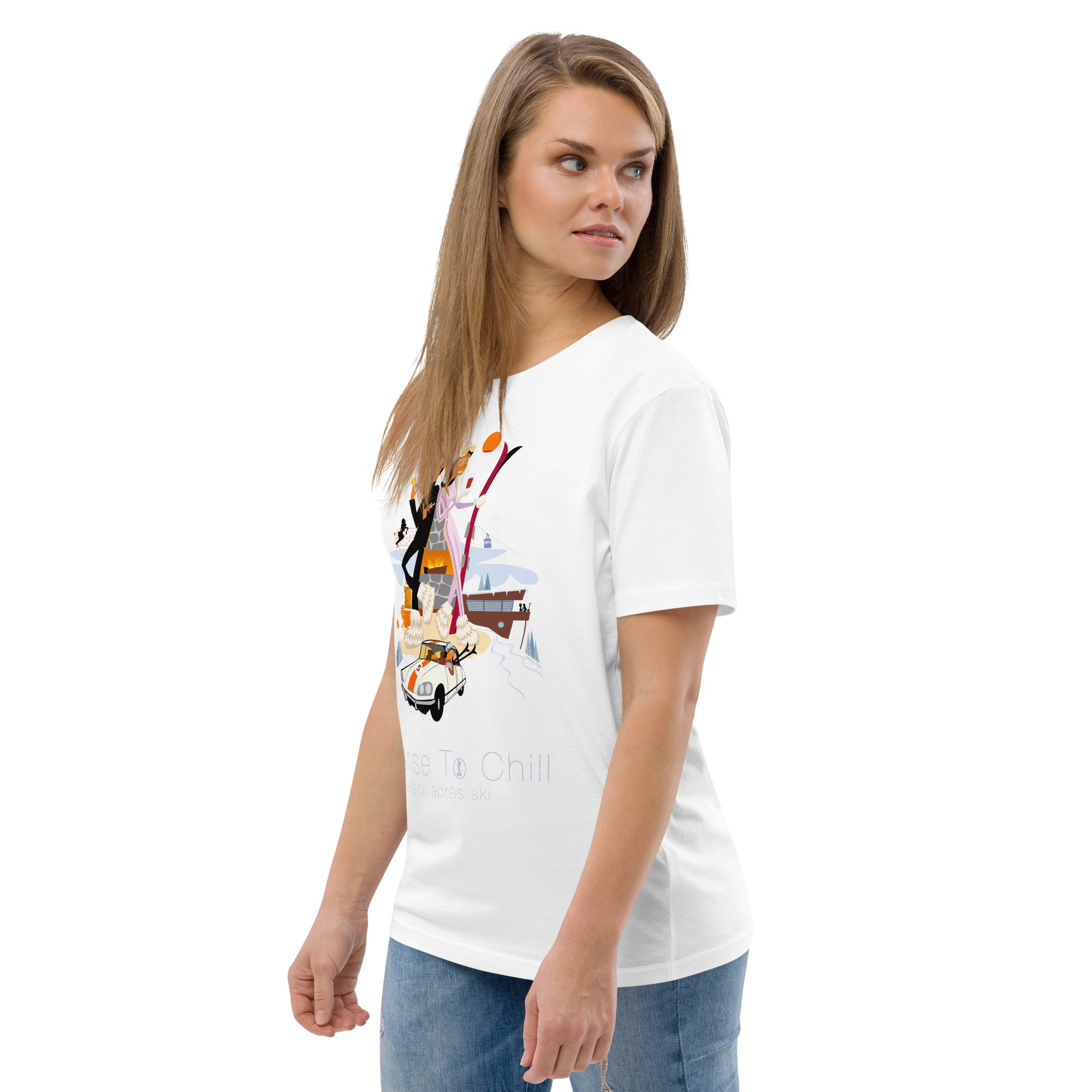 T-shirt unisexe en coton biologique License To Chill Mission Après-Ski sur couleurs claires