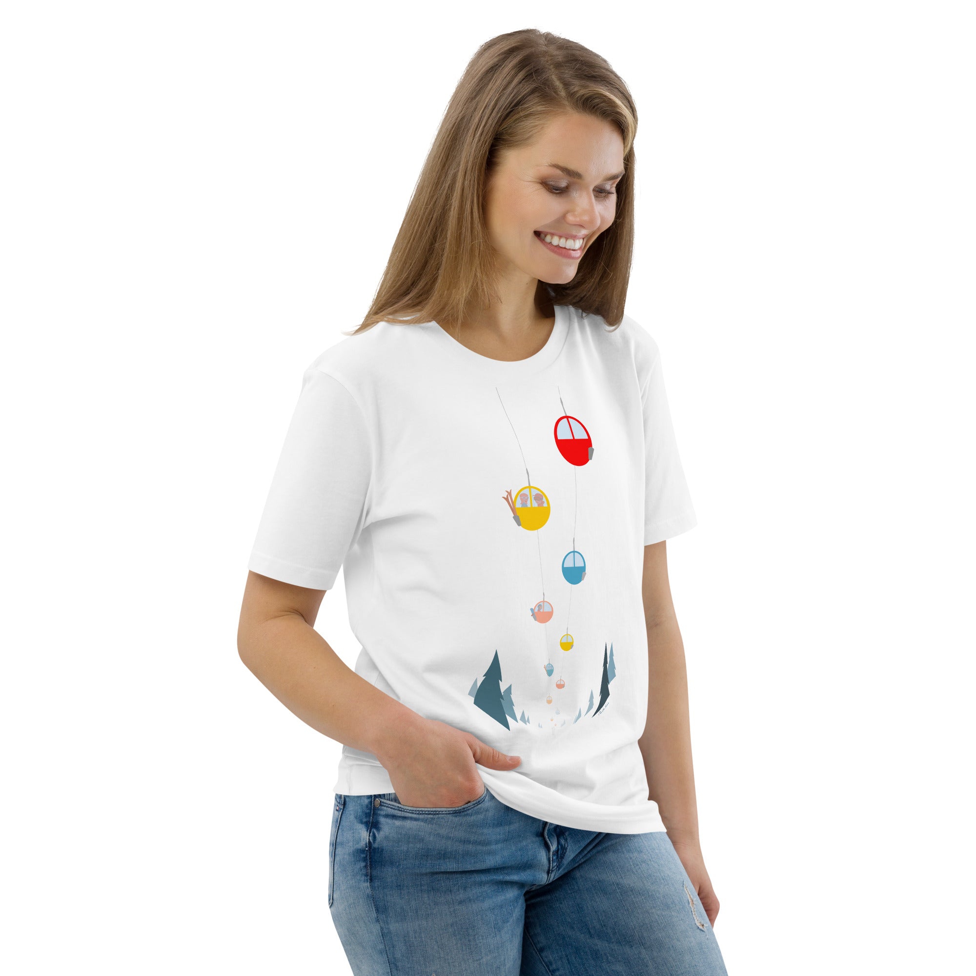 T-shirt unisexe en coton biologique Gondolas in the mist sur couleurs claires