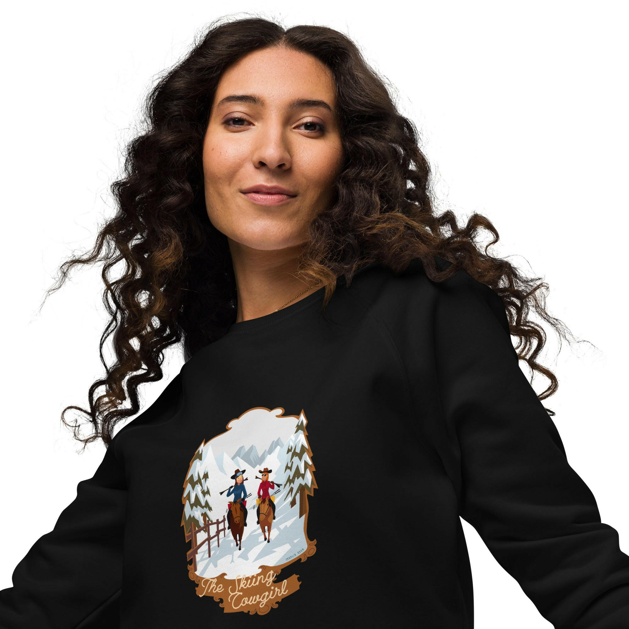 Unisex organic raglan sweatshirt The Skiing Cowgirl