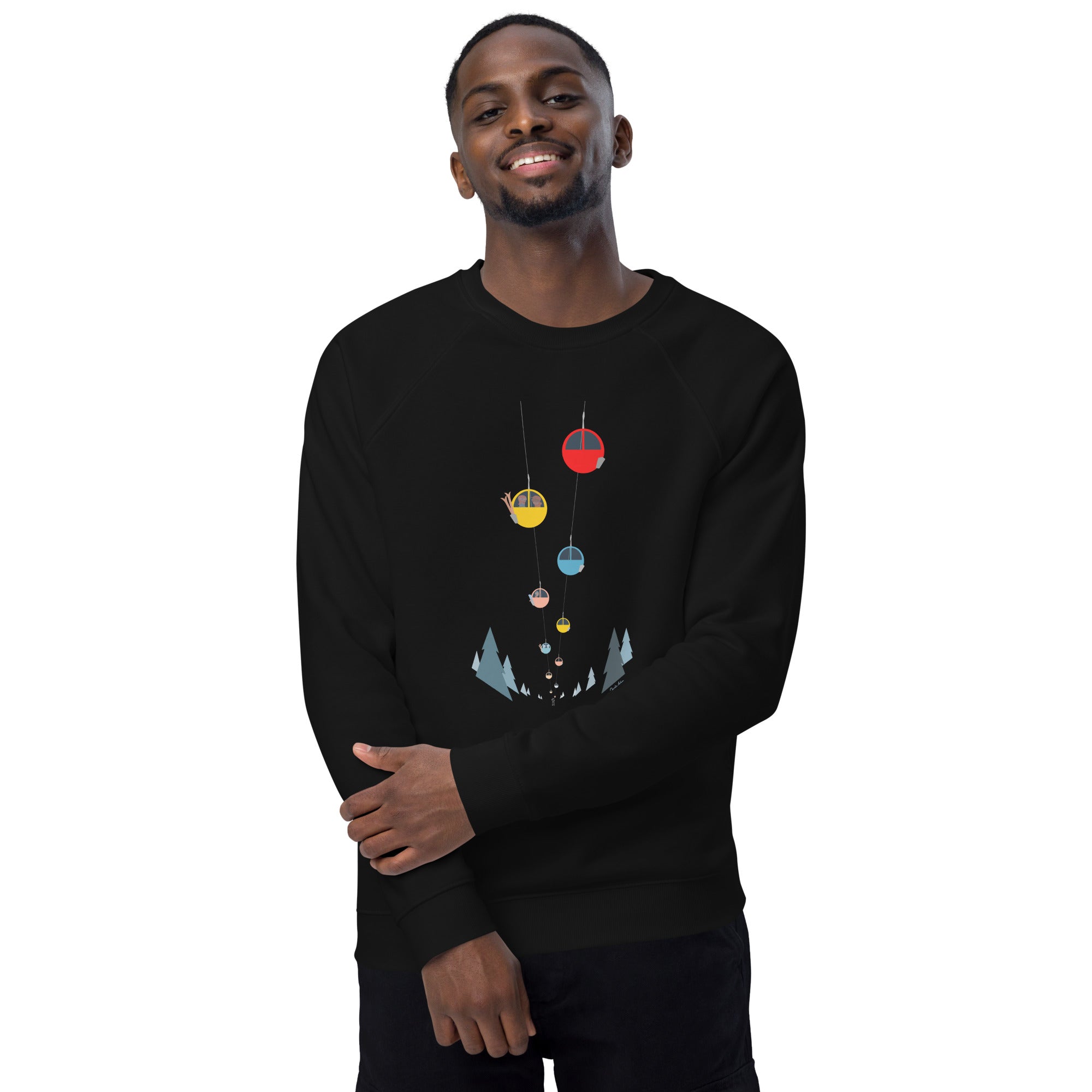 Unisex organic raglan sweatshirt Gondolas in the mist