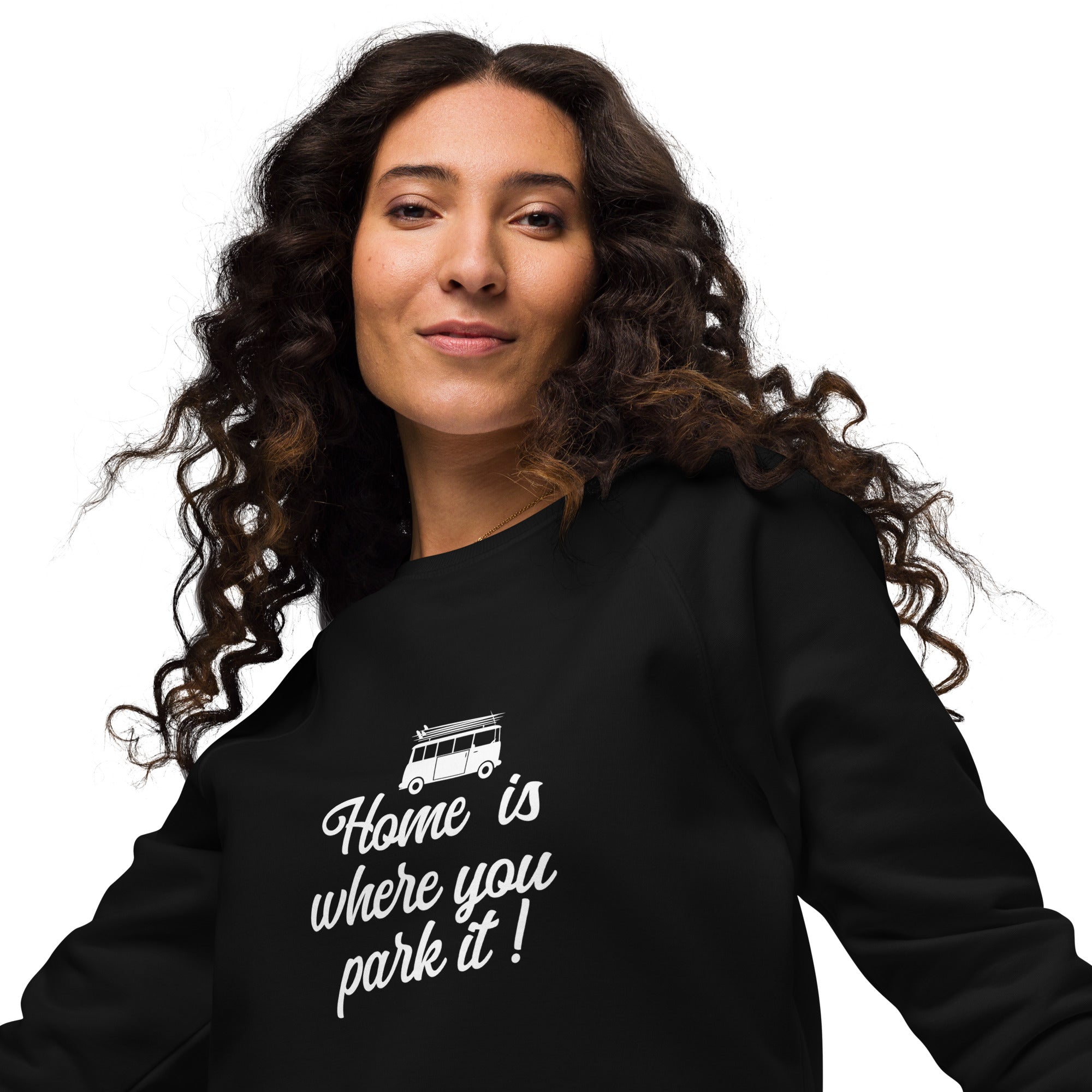 Sweatshirt écologique raglan unisexe White Surf Combi Home is where you park it