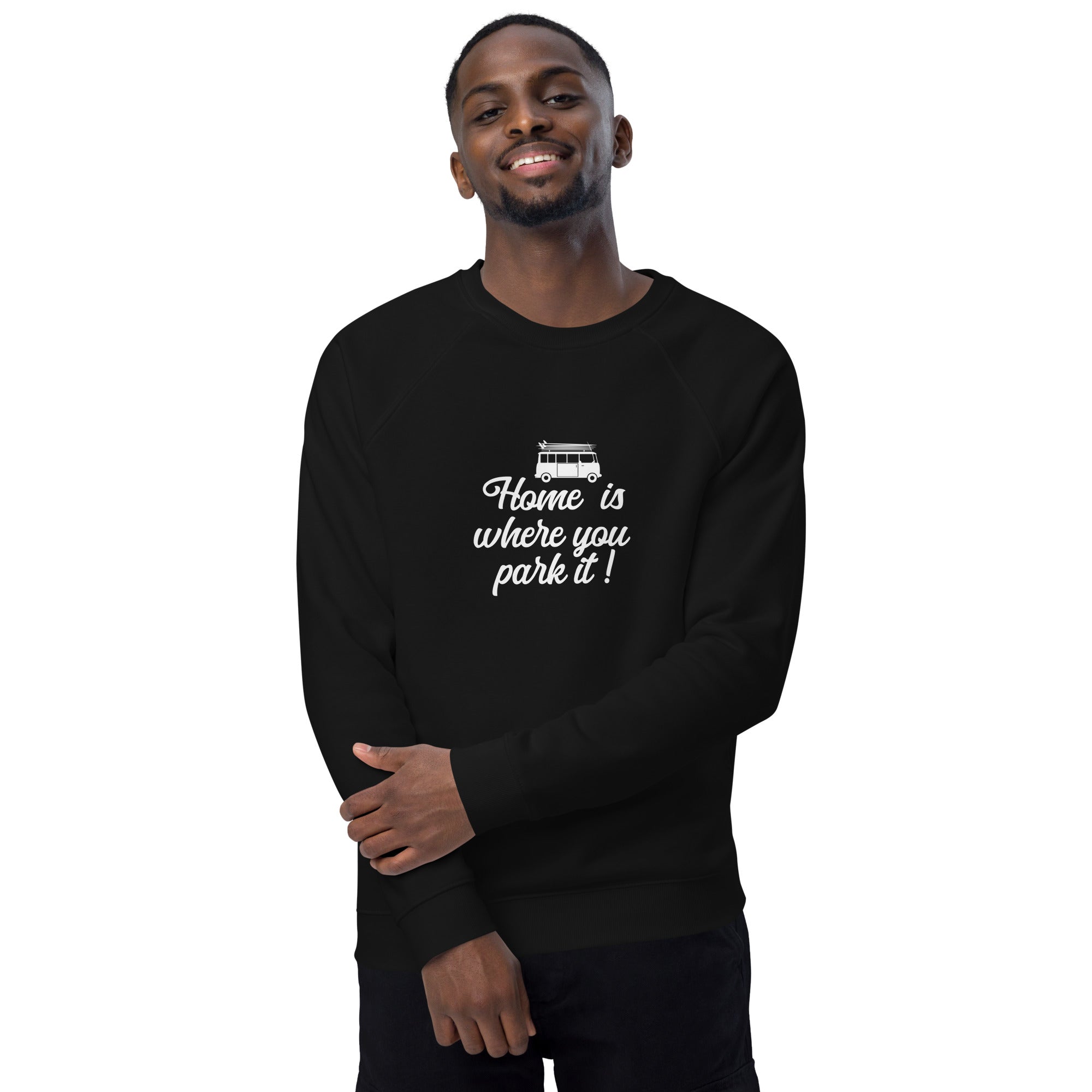 Sweatshirt écologique raglan unisexe White Surf Combi Home is where you park it