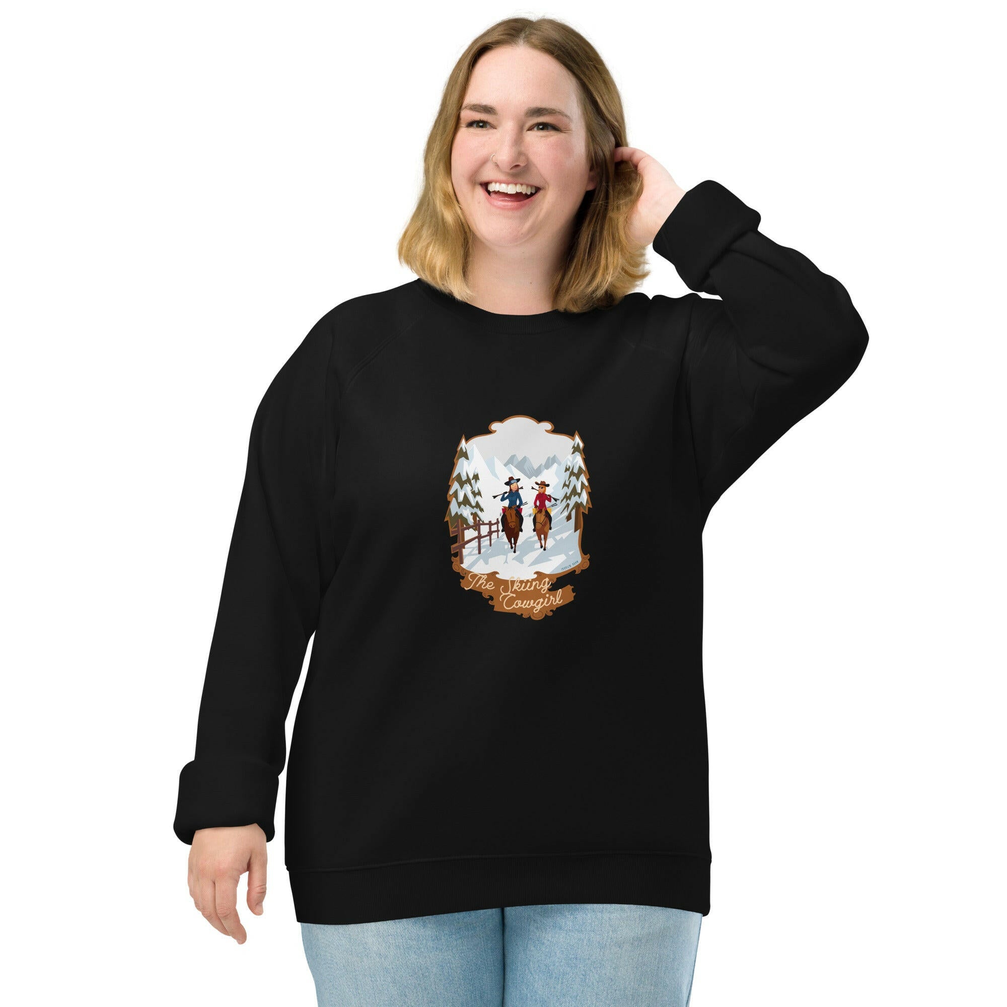 Unisex organic raglan sweatshirt The Skiing Cowgirl