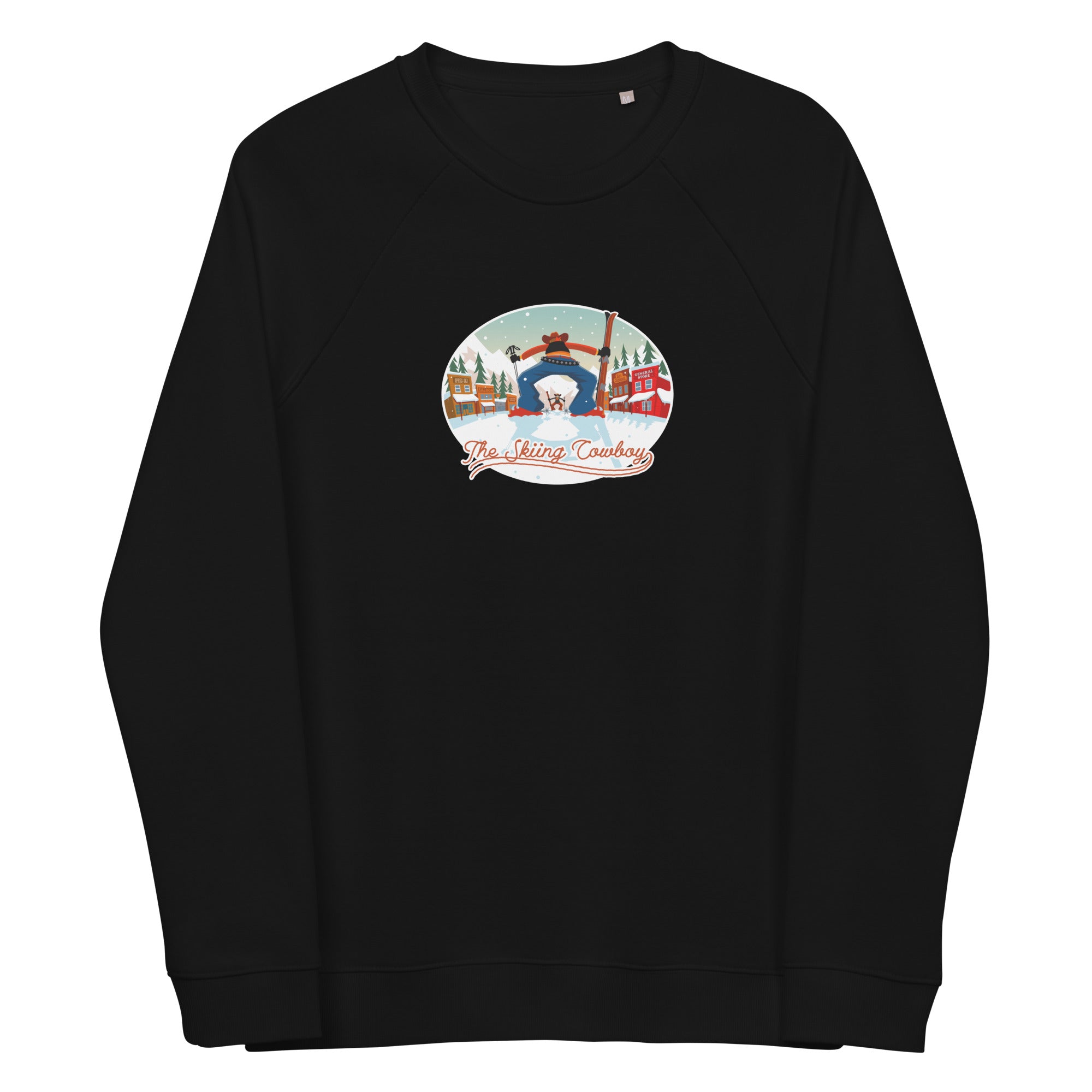 Unisex organic raglan sweatshirt Ski Fight at OK Corral (front & back)