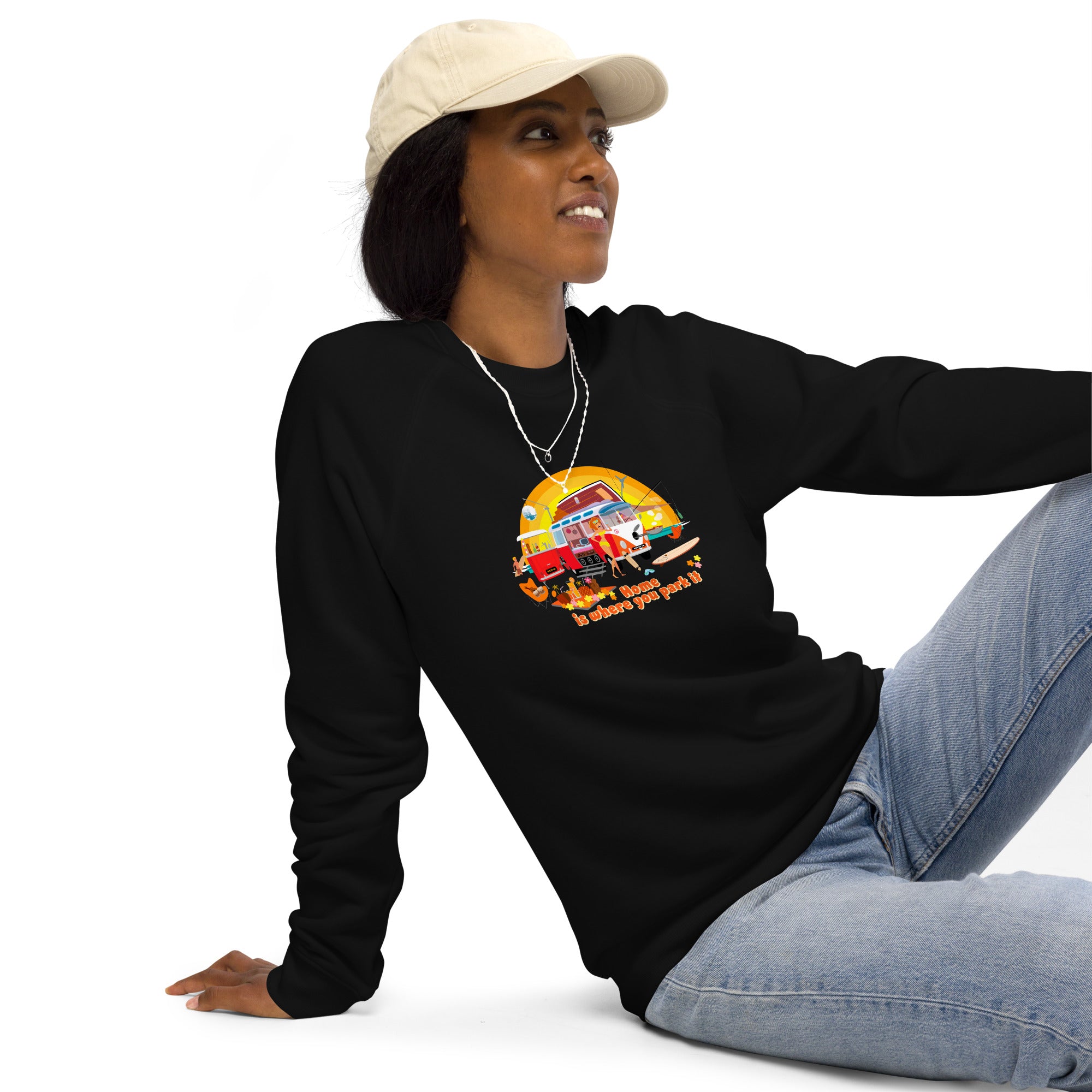 Unisex organic raglan sweatshirt Ultra Combi Home is where you park it