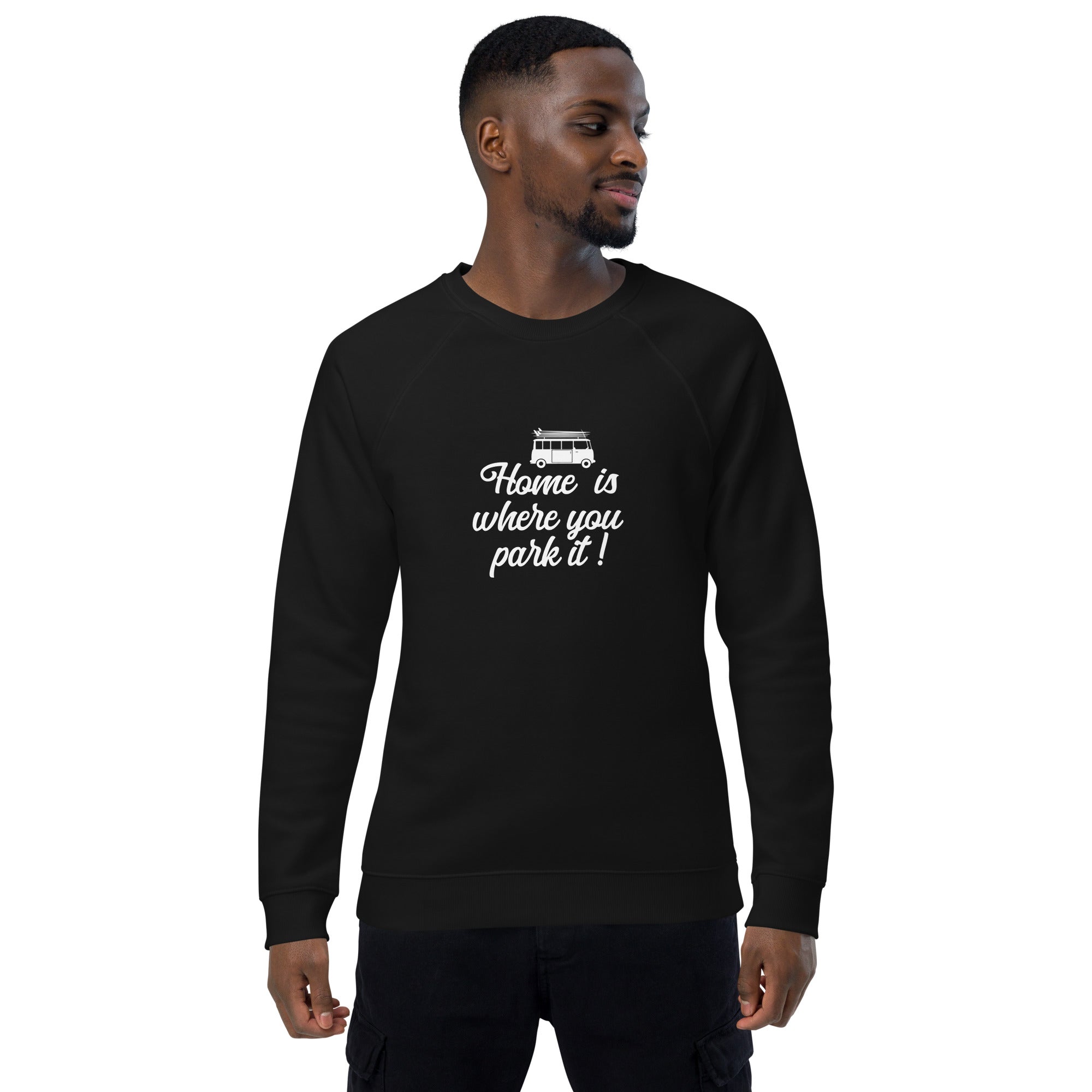 Sweatshirt écologique raglan unisexe White Surf Combi Home is where you park it