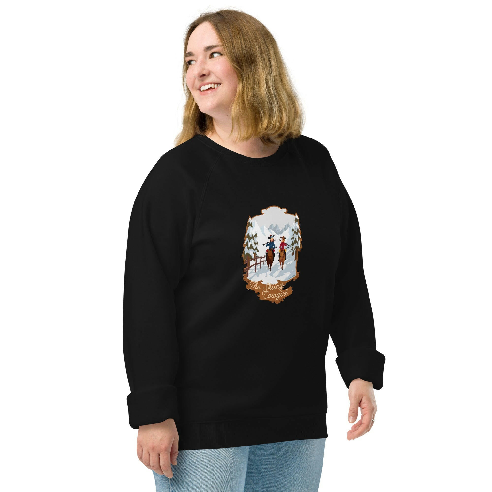 Unisex organic raglan sweatshirt The Skiing Cowgirl