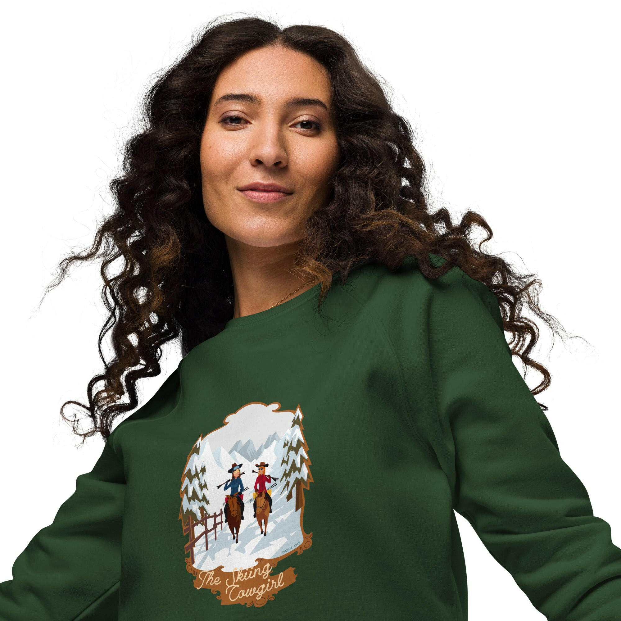 Unisex organic raglan sweatshirt The Skiing Cowgirl