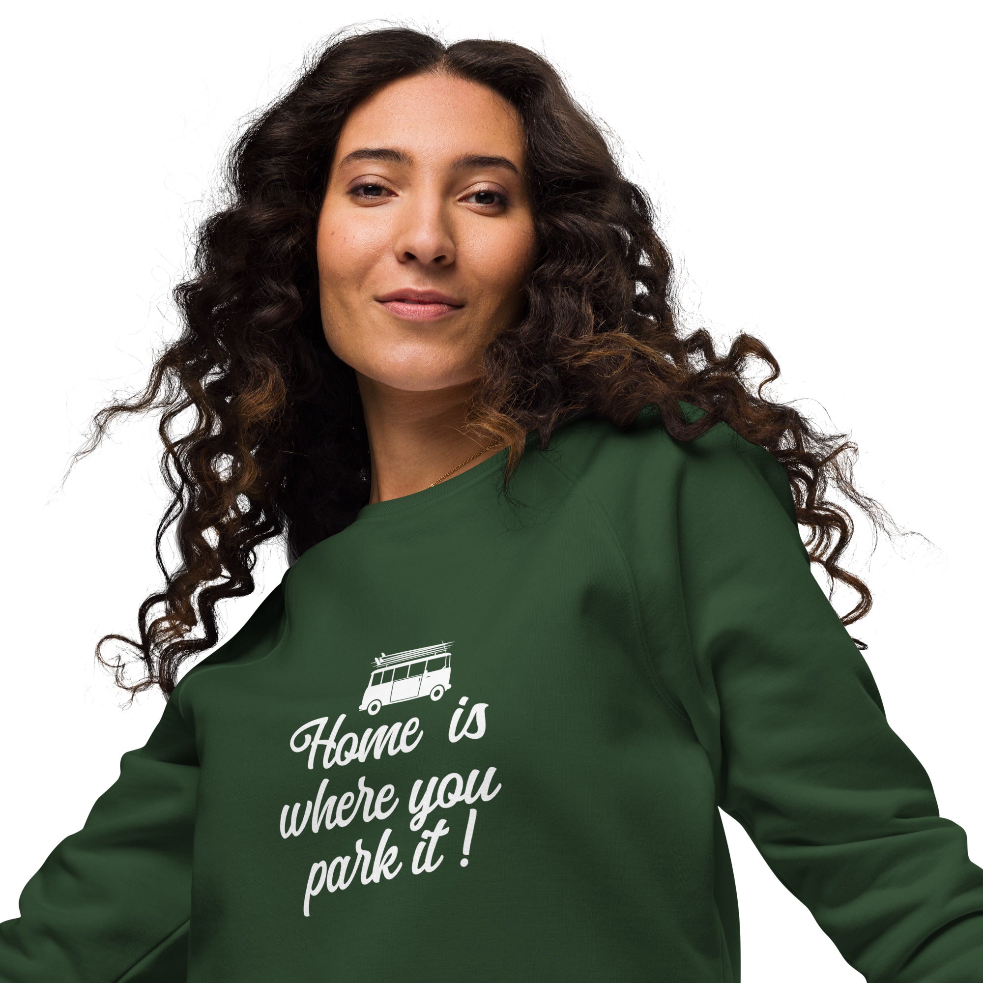 Sweatshirt écologique raglan unisexe White Surf Combi Home is where you park it