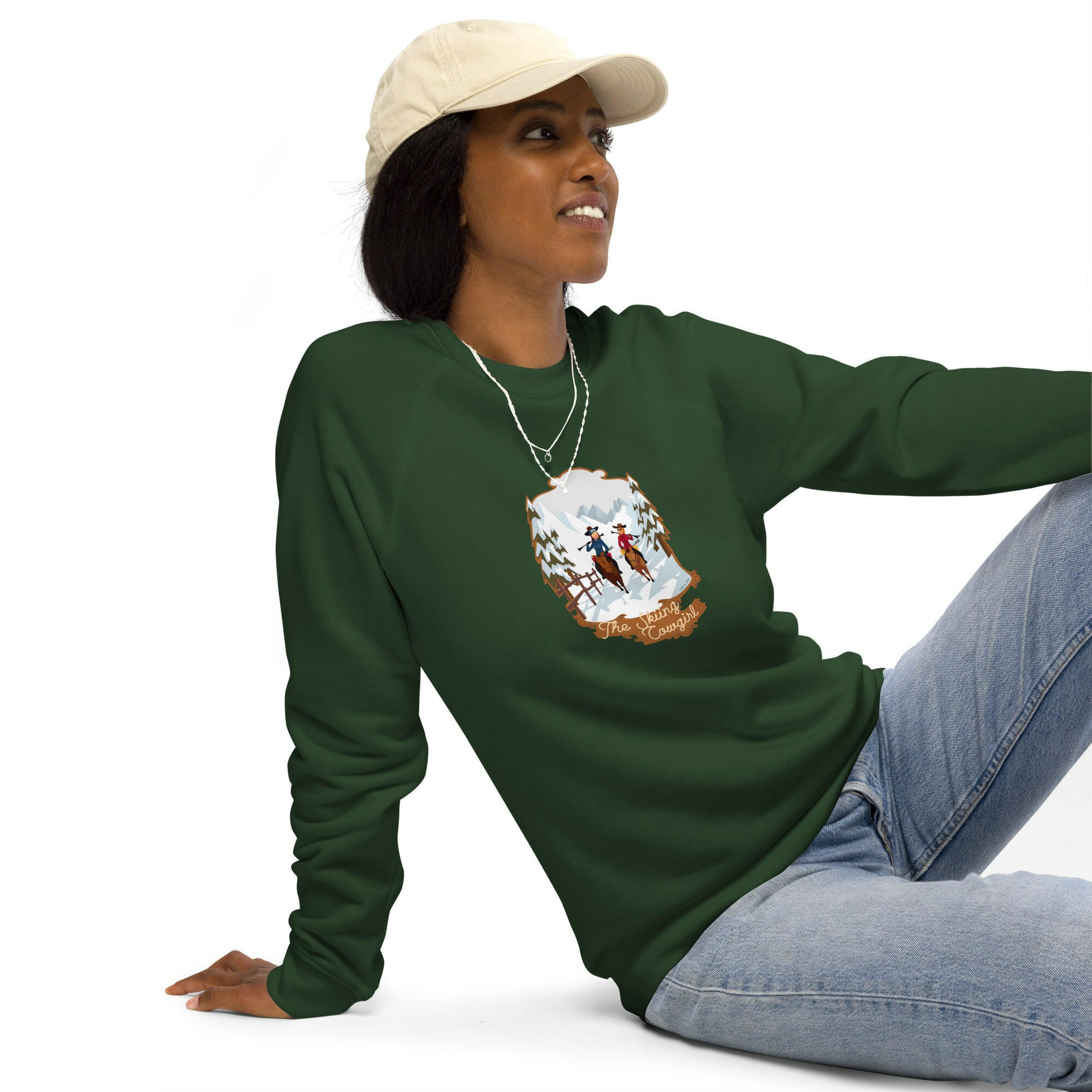 Sweatshirt écologique raglan unisexe The Skiing Cowgirl