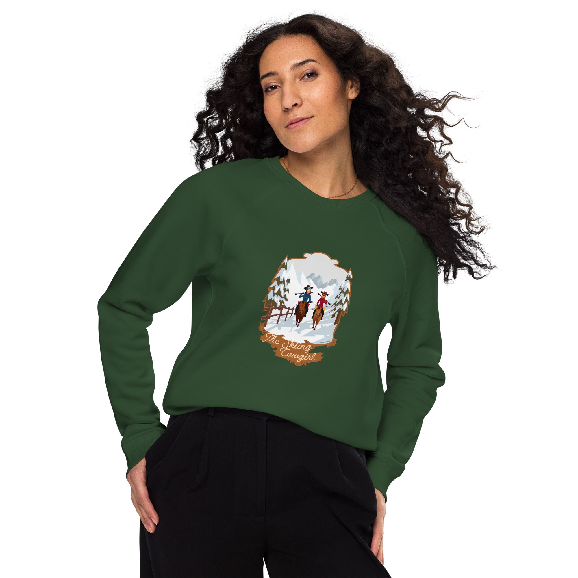 Sweatshirt écologique raglan unisexe The Skiing Cowgirl