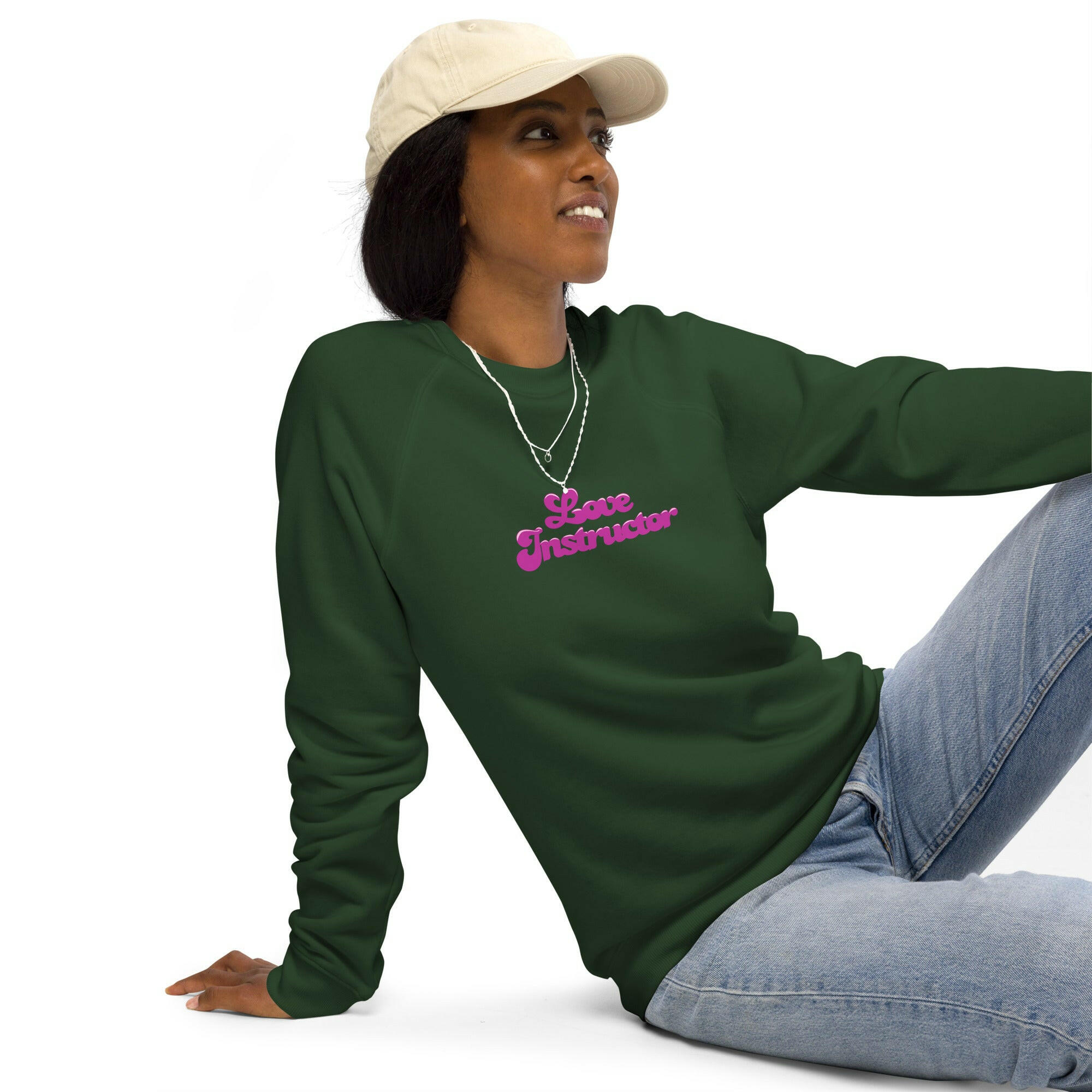 Unisex organic raglan sweatshirt Love Instructor