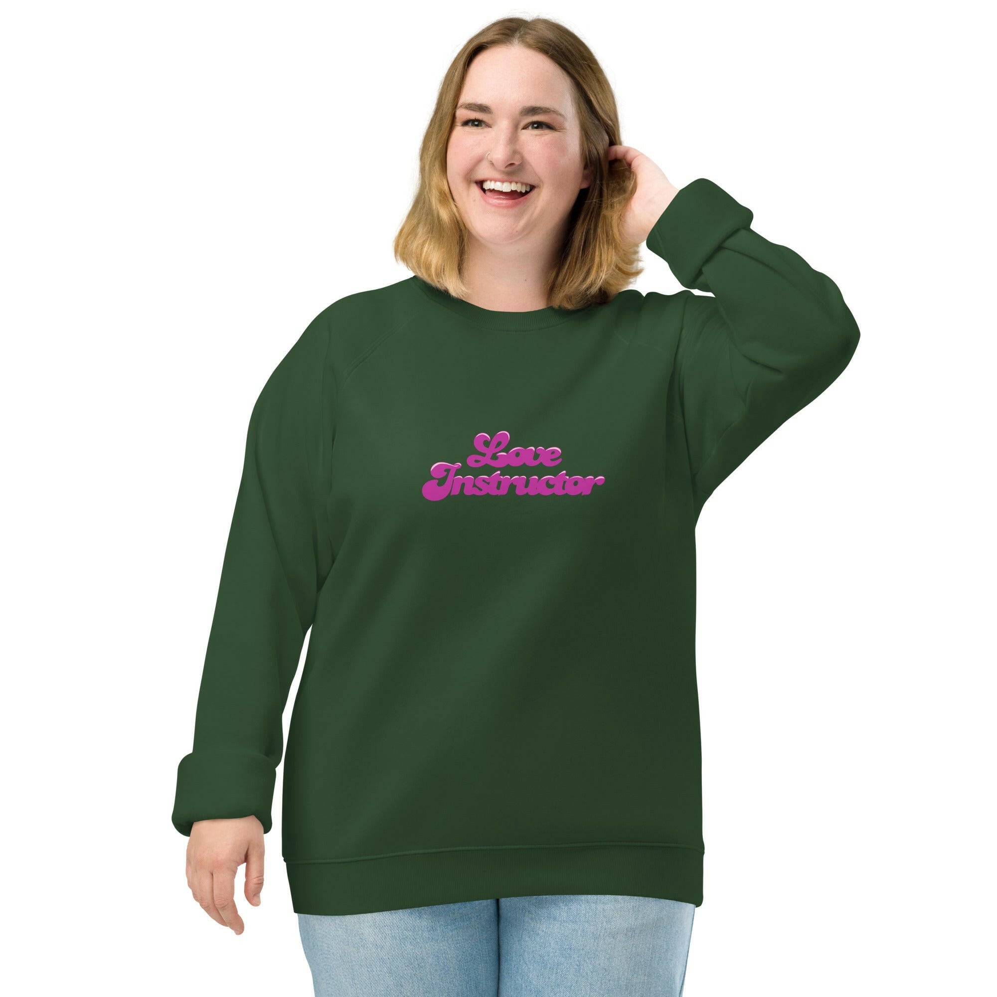 Unisex organic raglan sweatshirt Love Instructor