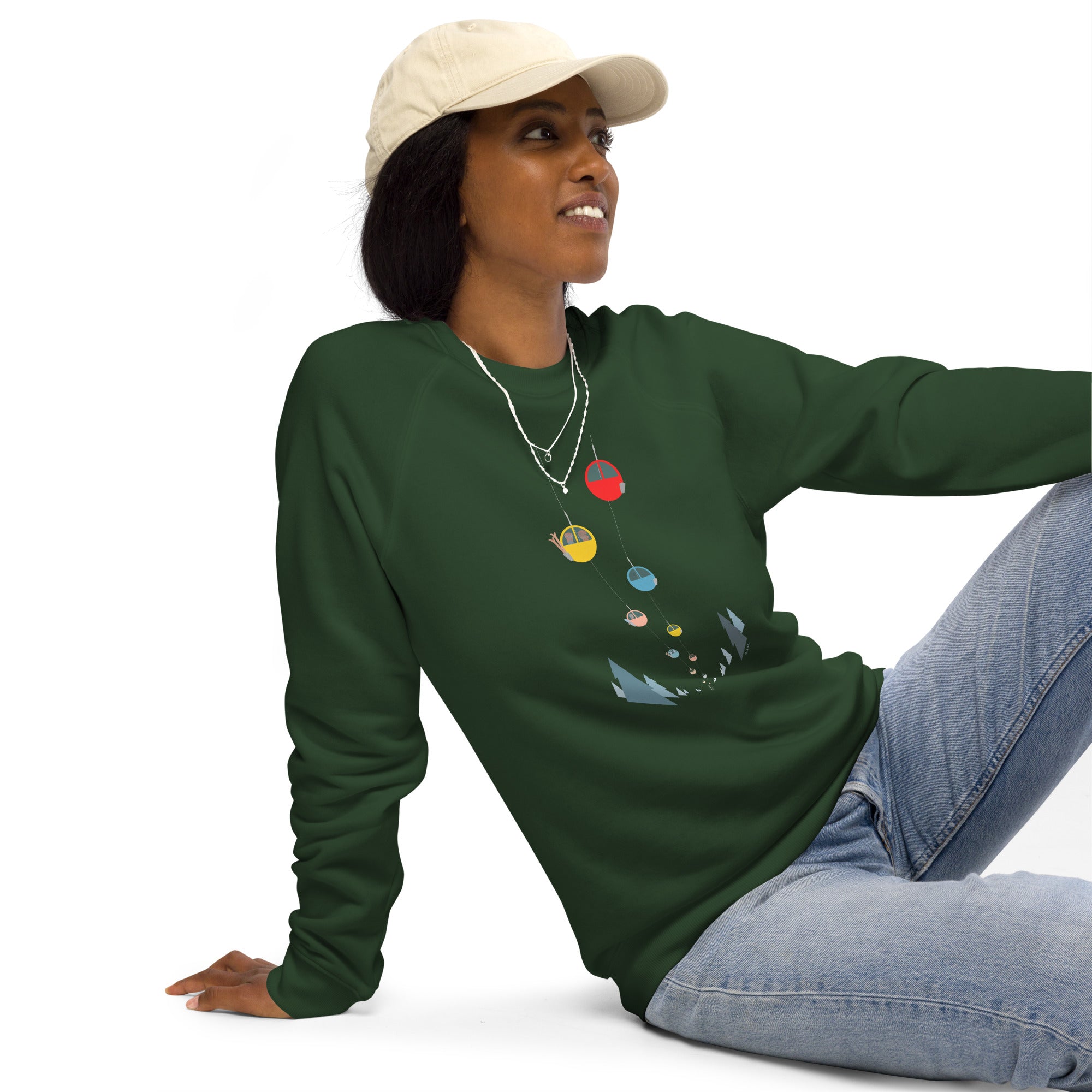 Unisex organic raglan sweatshirt Gondolas in the mist