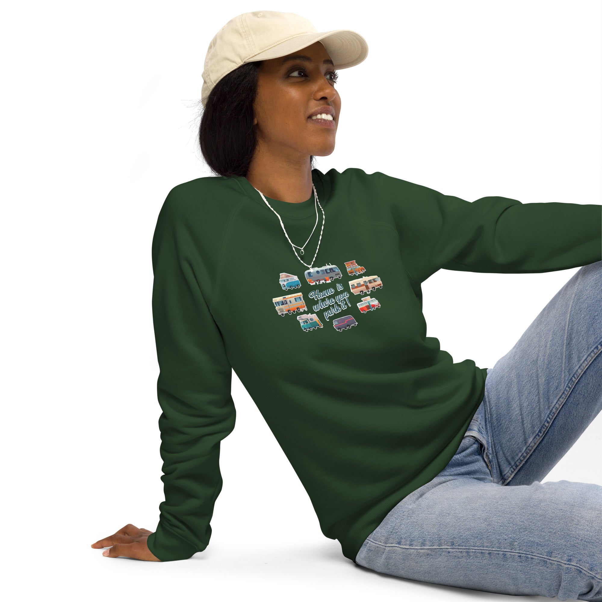 Unisex organic raglan sweatshirt Square Vintage Campers