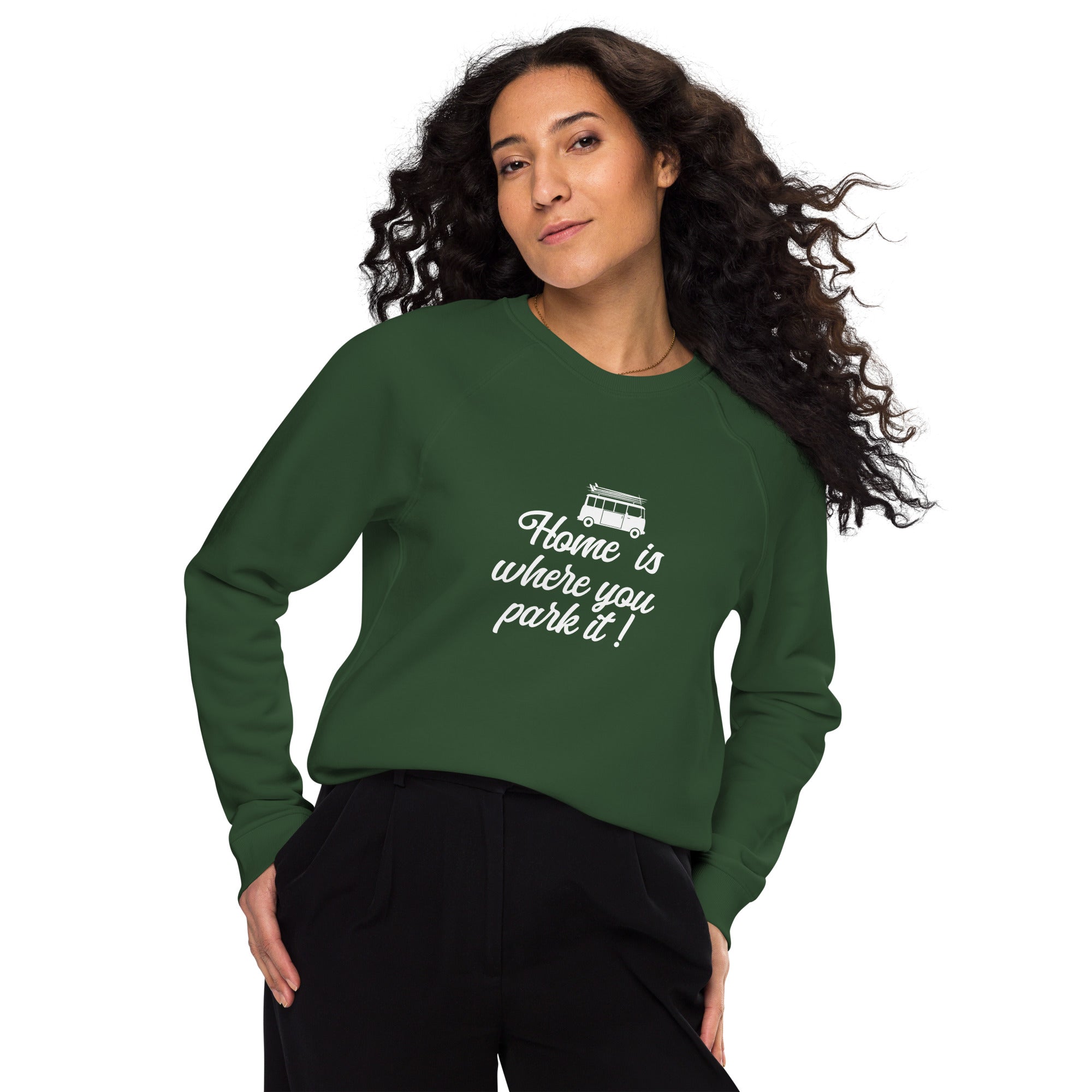 Sweatshirt écologique raglan unisexe White Surf Combi Home is where you park it