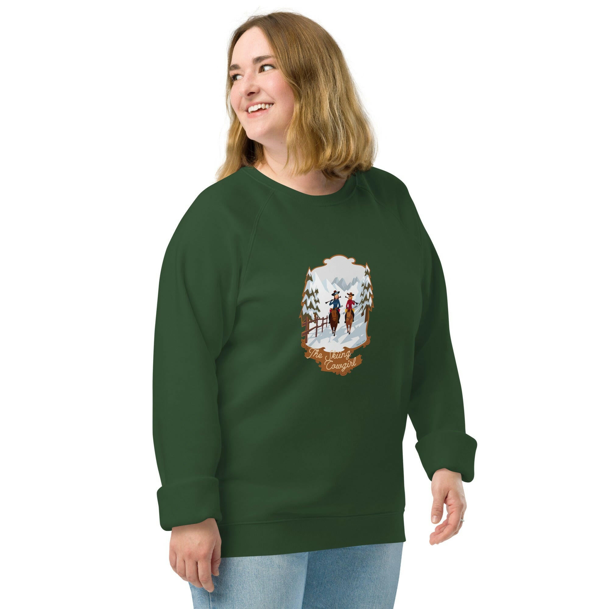 Sweatshirt écologique raglan unisexe The Skiing Cowgirl