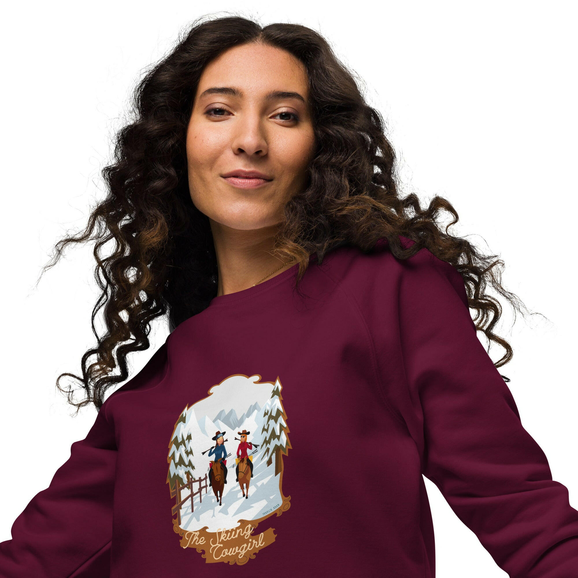 Unisex organic raglan sweatshirt The Skiing Cowgirl