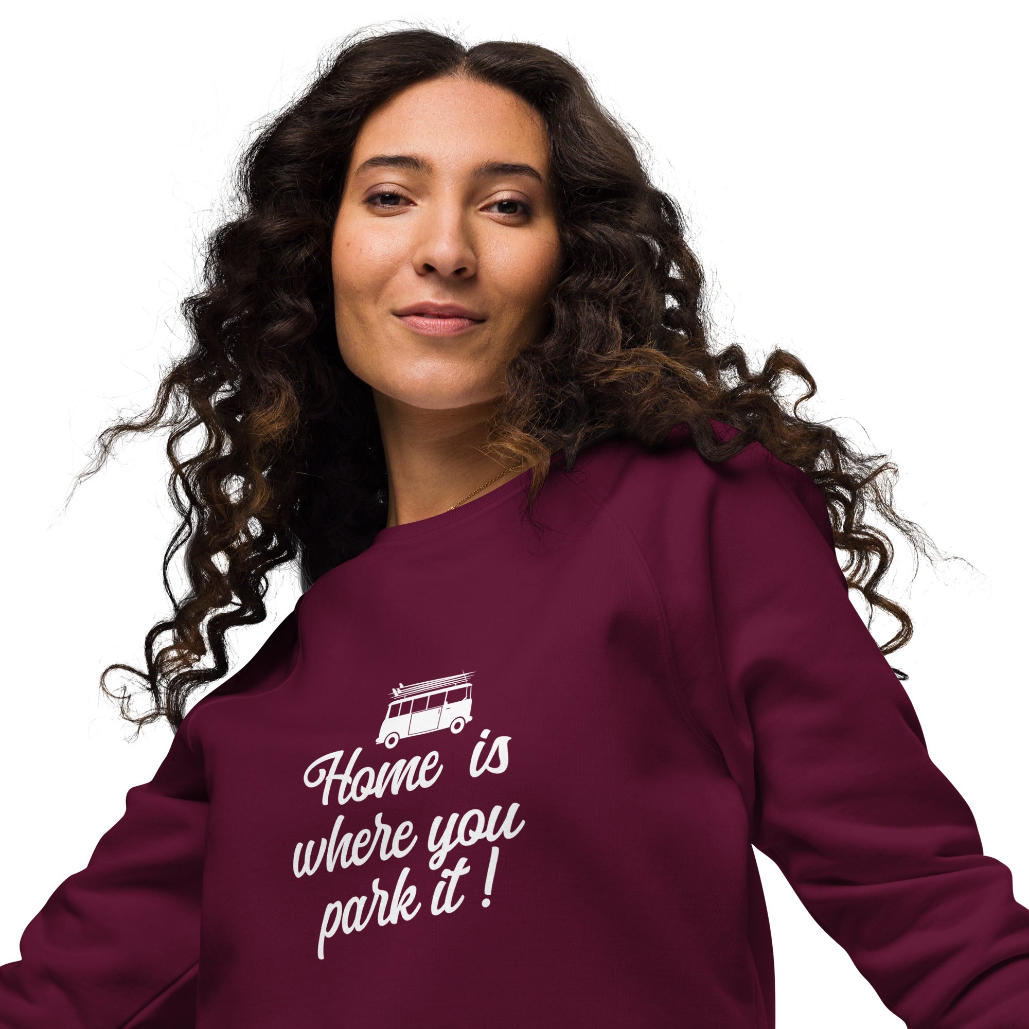 Sweatshirt écologique raglan unisexe White Surf Combi Home is where you park it