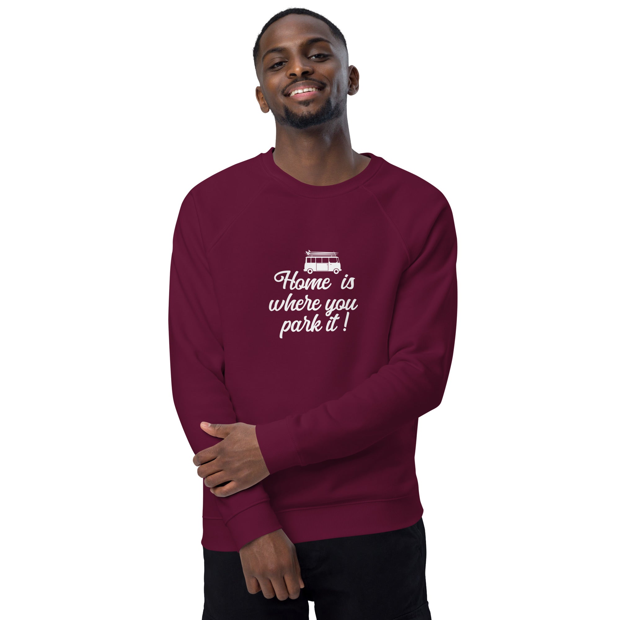 Sweatshirt écologique raglan unisexe White Surf Combi Home is where you park it