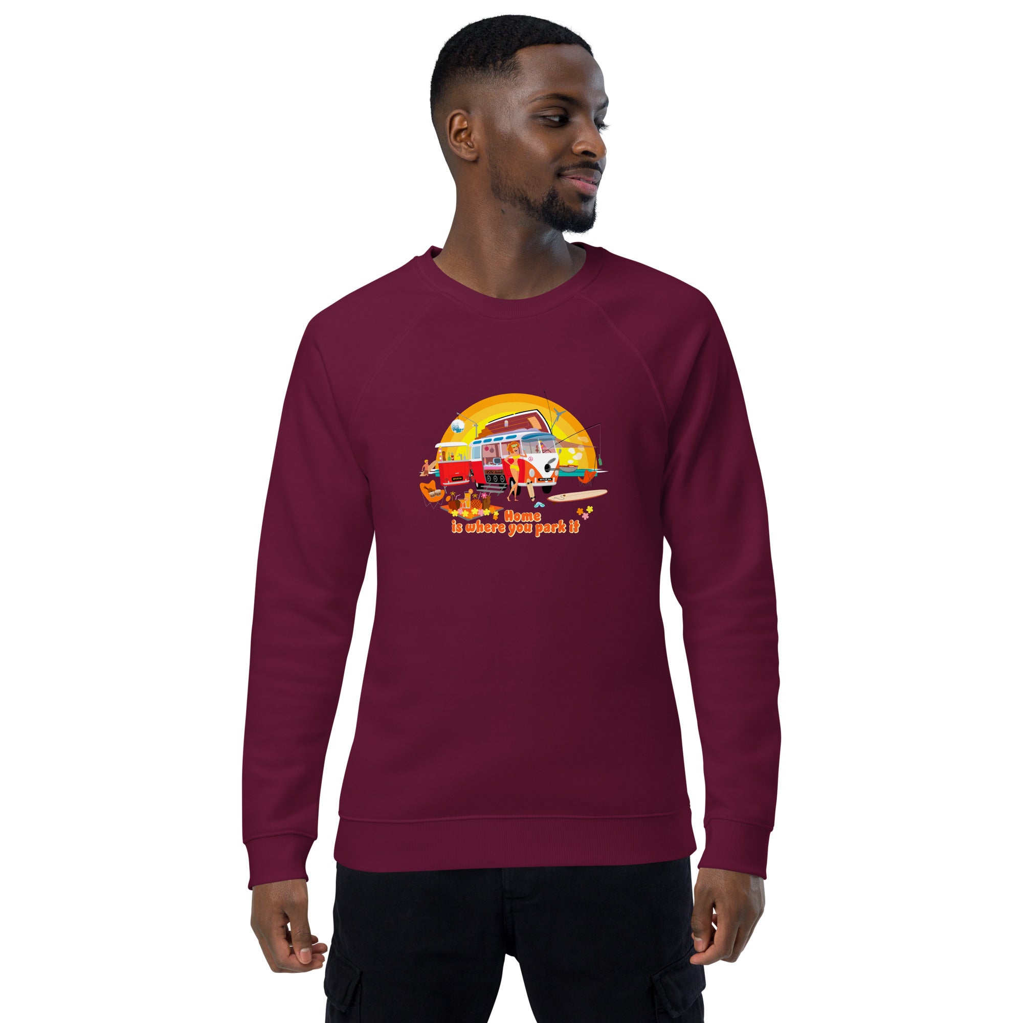 Unisex organic raglan sweatshirt Ultra Combi Home is where you park it