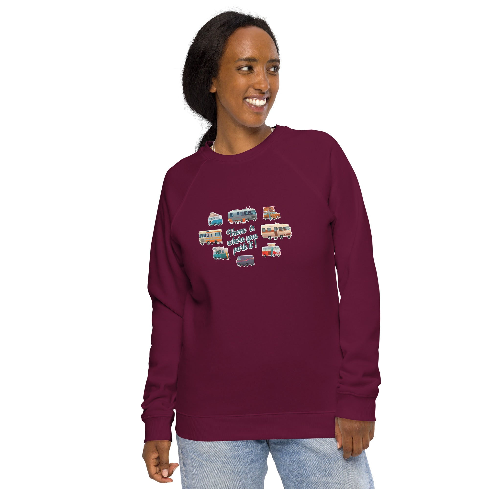 Unisex organic raglan sweatshirt Square Vintage Campers