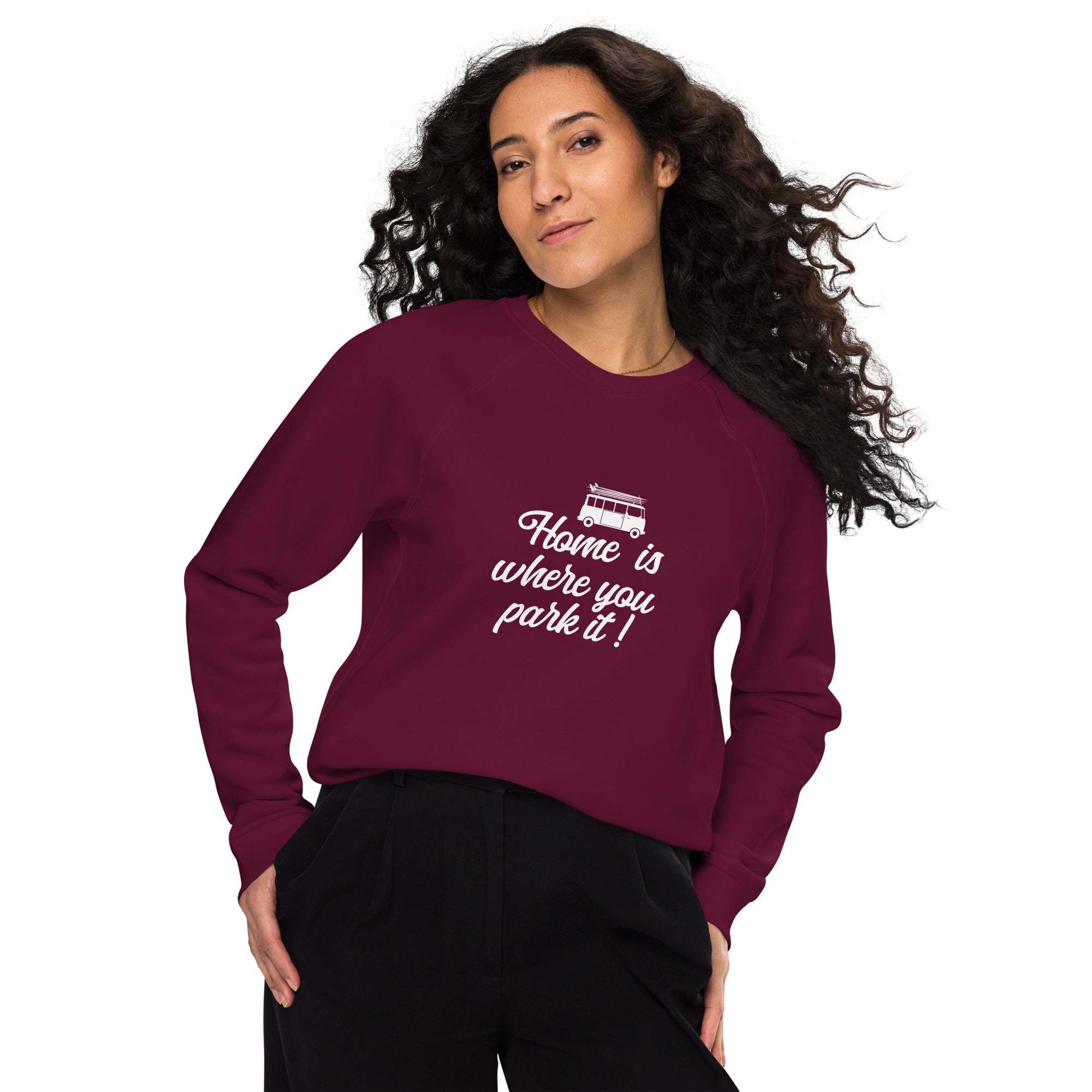 Sweatshirt écologique raglan unisexe White Surf Combi Home is where you park it