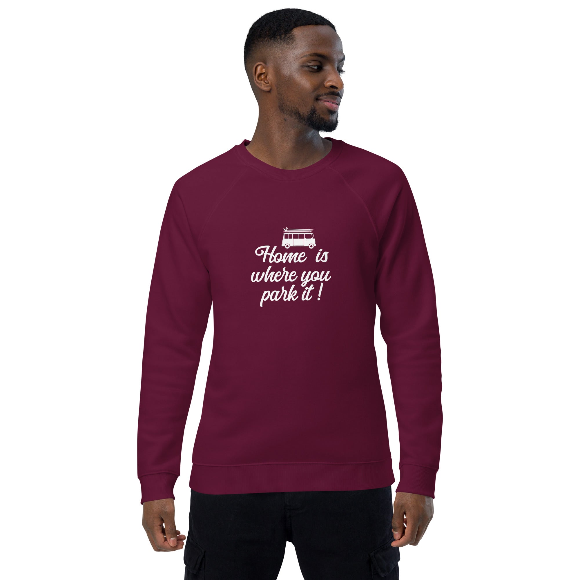 Sweatshirt écologique raglan unisexe White Surf Combi Home is where you park it