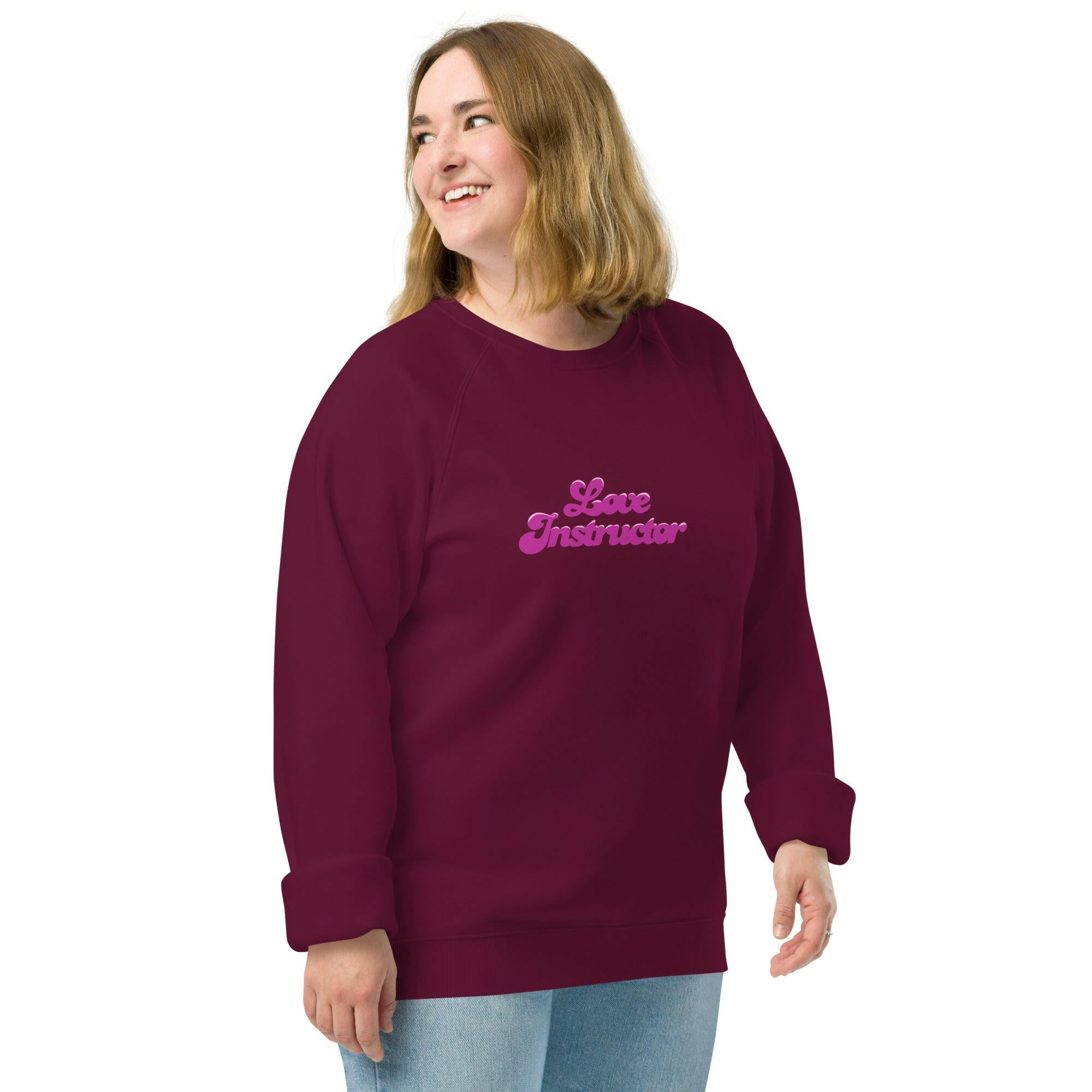 Unisex organic raglan sweatshirt Love Instructor