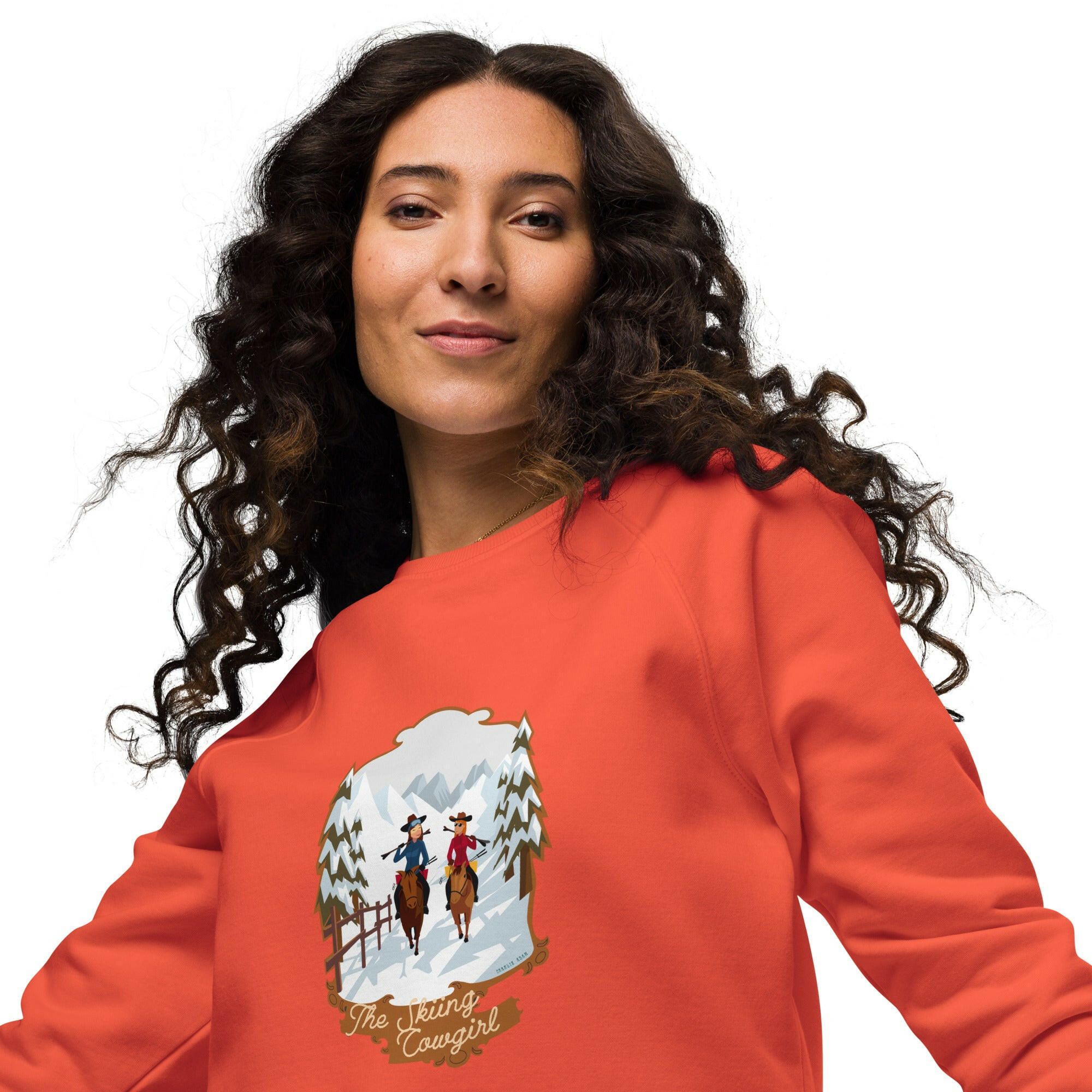 Unisex organic raglan sweatshirt The Skiing Cowgirl