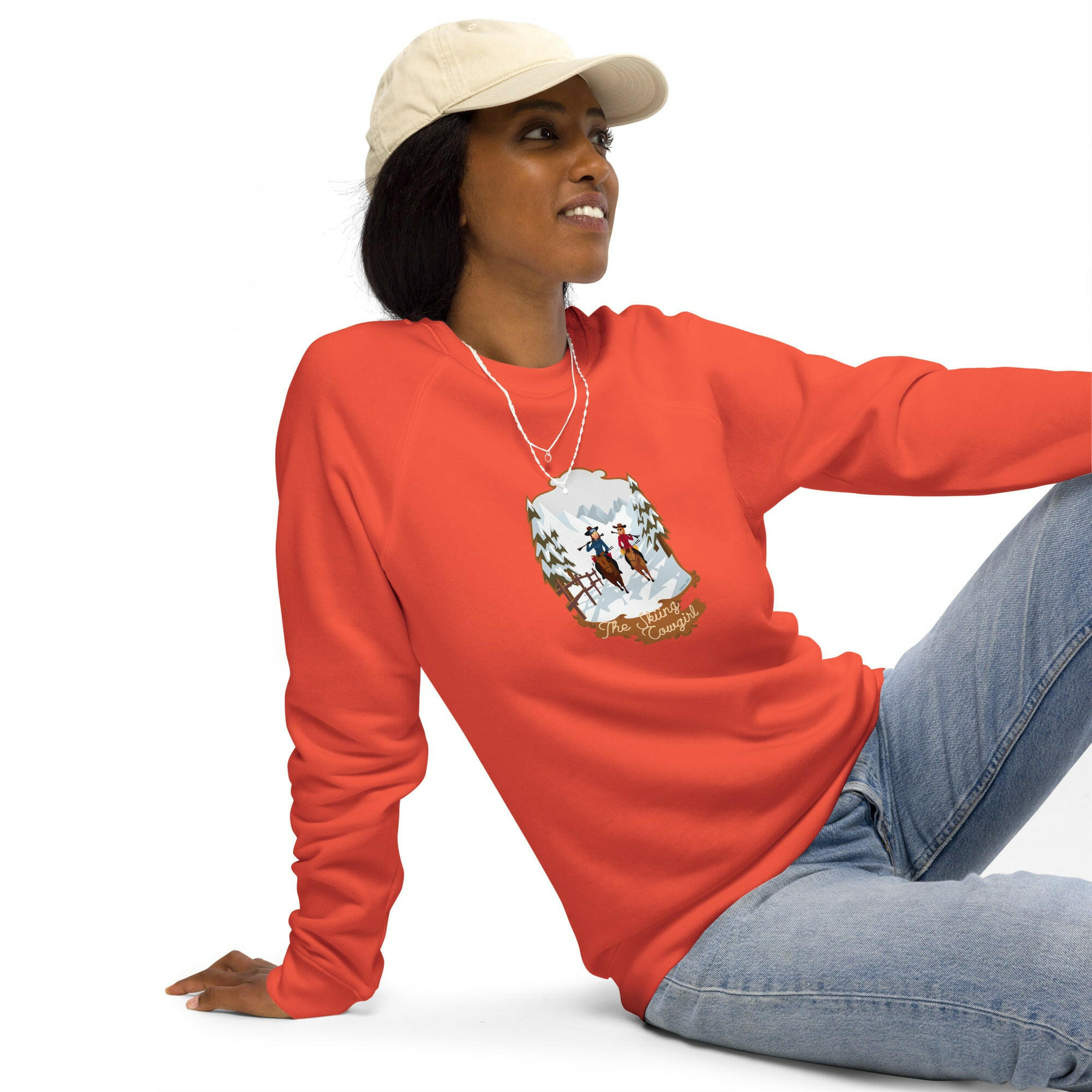 Unisex organic raglan sweatshirt The Skiing Cowgirl