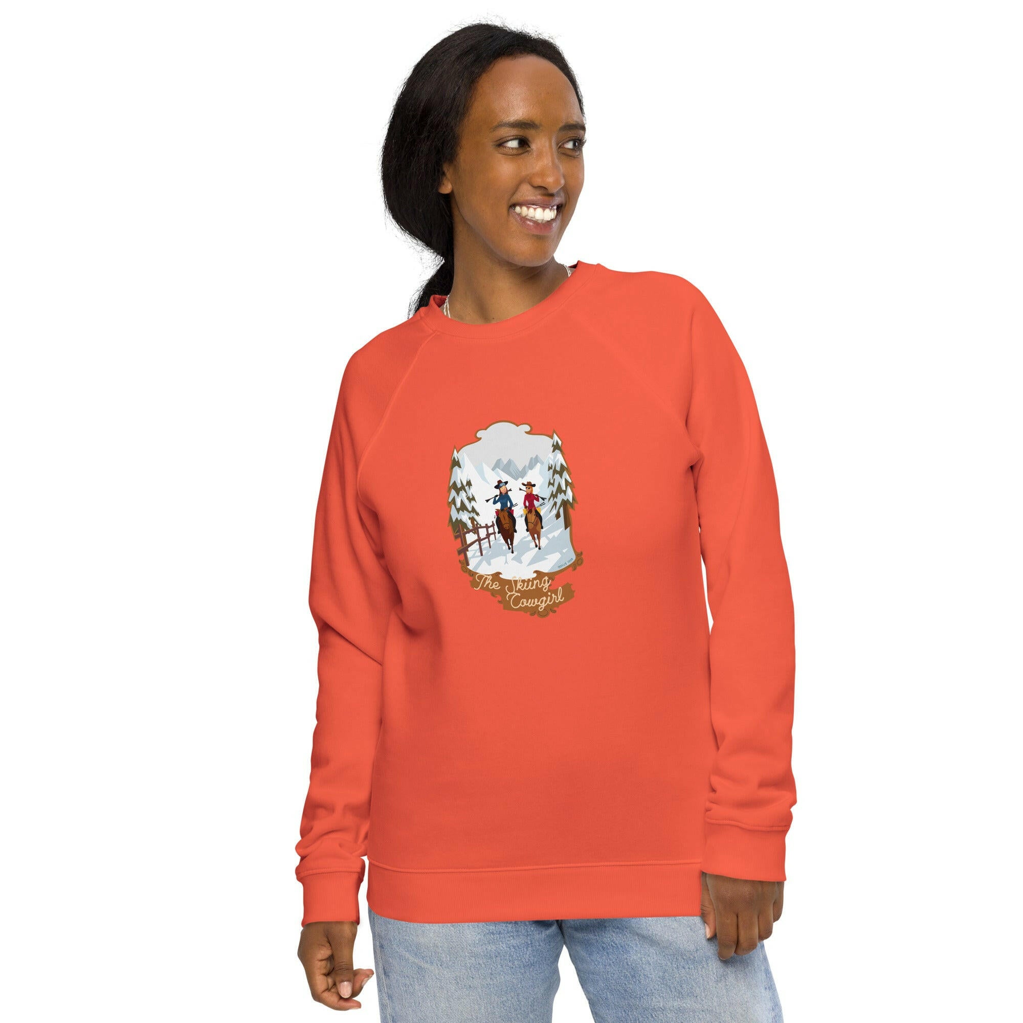 Unisex organic raglan sweatshirt The Skiing Cowgirl